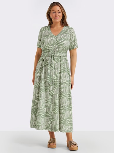 sheego Maxikleid mit Bindegürtel und Knopfleiste - eucalyptus-ecru-bedruckt