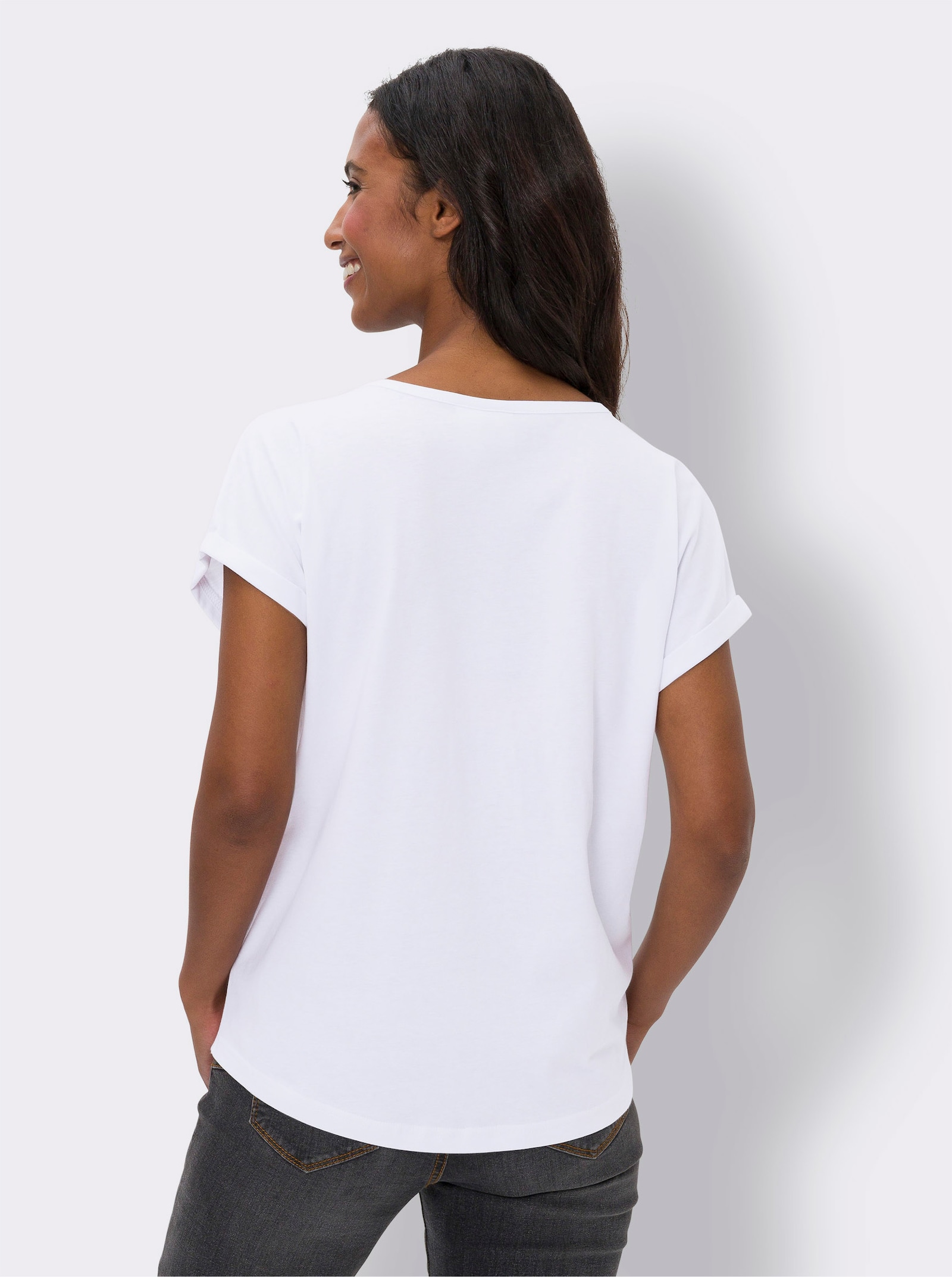 heine Rundhalsshirt mit Pailletten - weiss