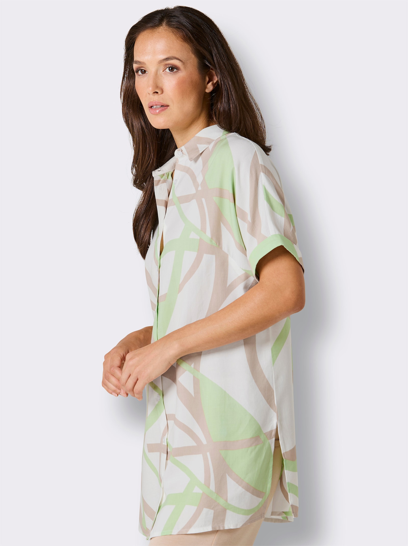 CREATION L PREMIUM Longbluse mit Druck-Dessin - ecru-beige-bedruckt