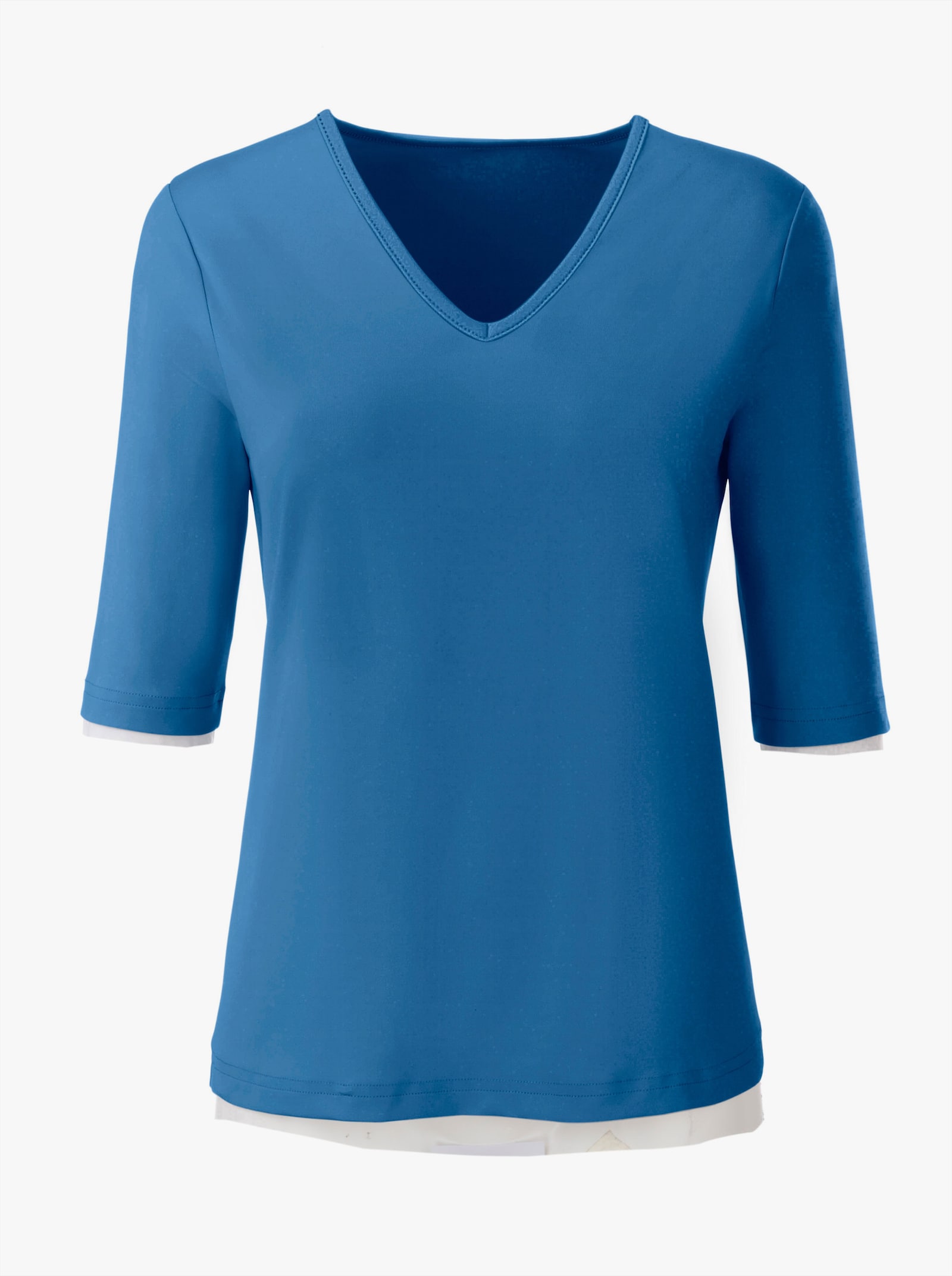 V-Shirt mit V-Ausschnitt, pflegeleicht - blau