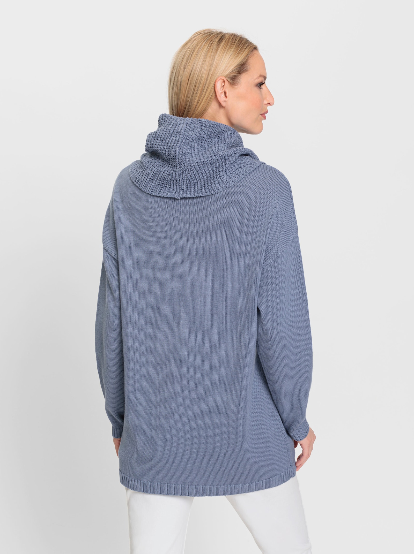 heine Lange pullover met wijde rolkraag - duivenblauw