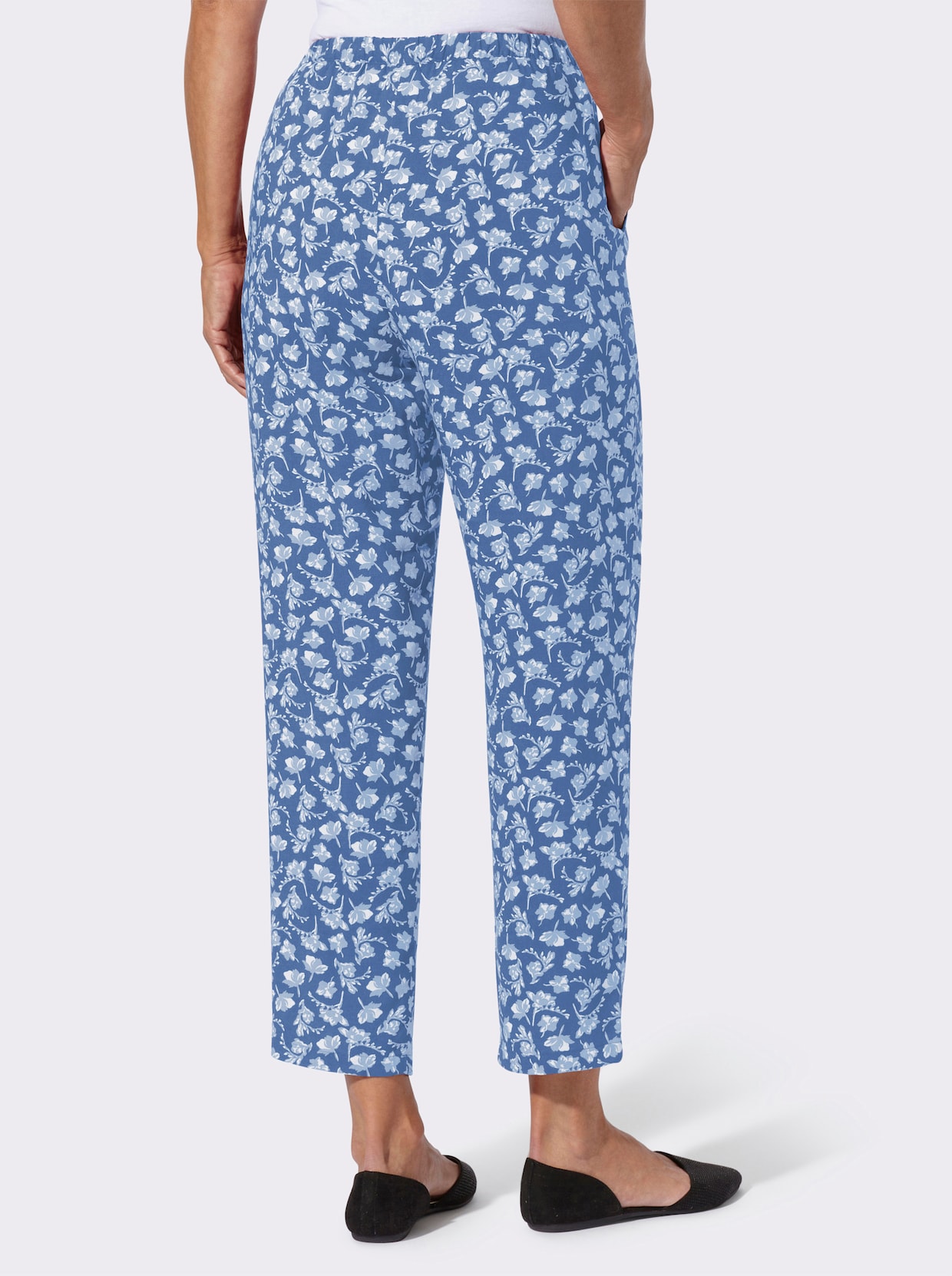 Schlupfhose - jeansblau-weiß-bedruckt