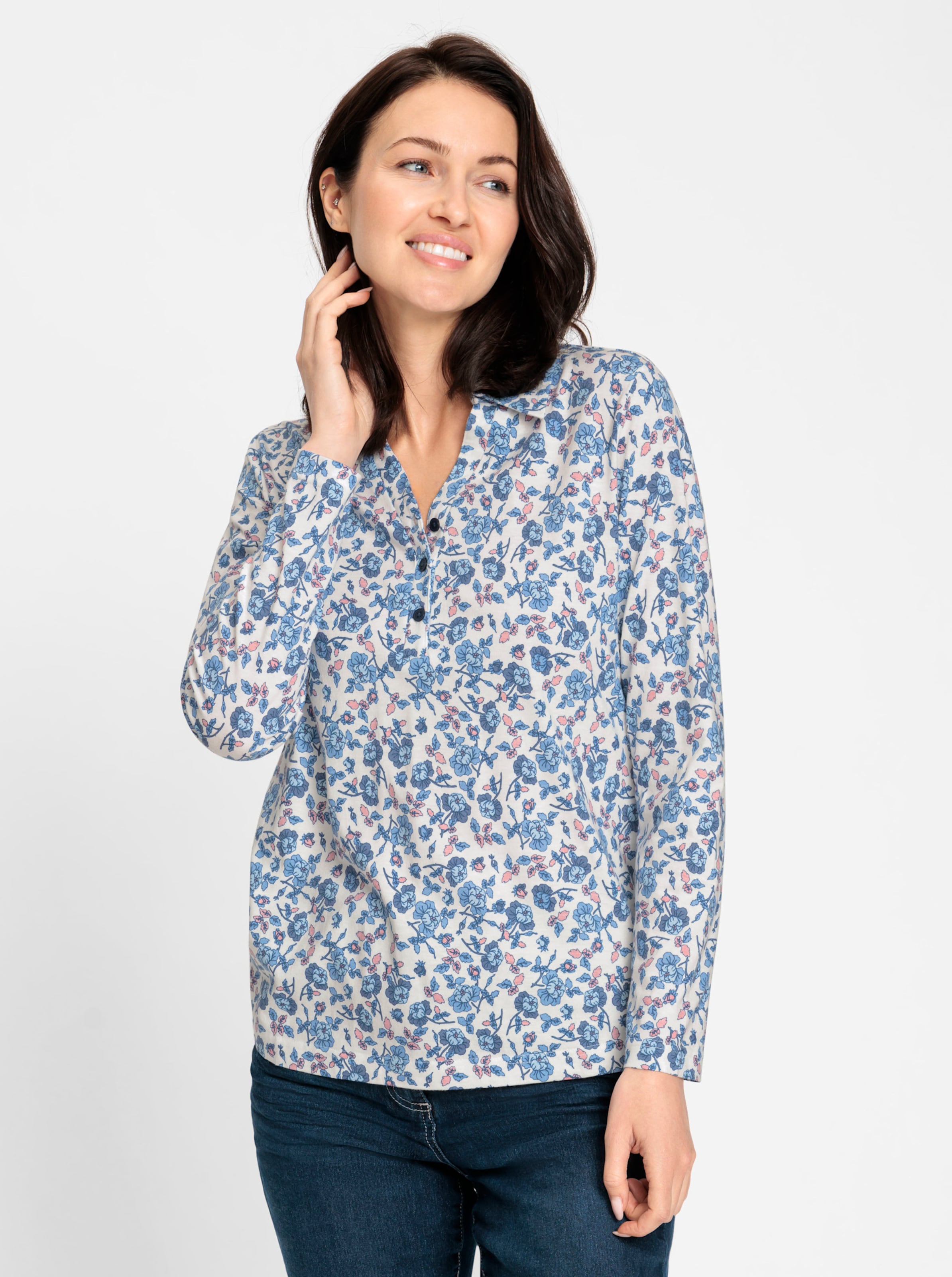 Ecru-Jeansblau-Bedruckt Poloshirt - Bild 3
