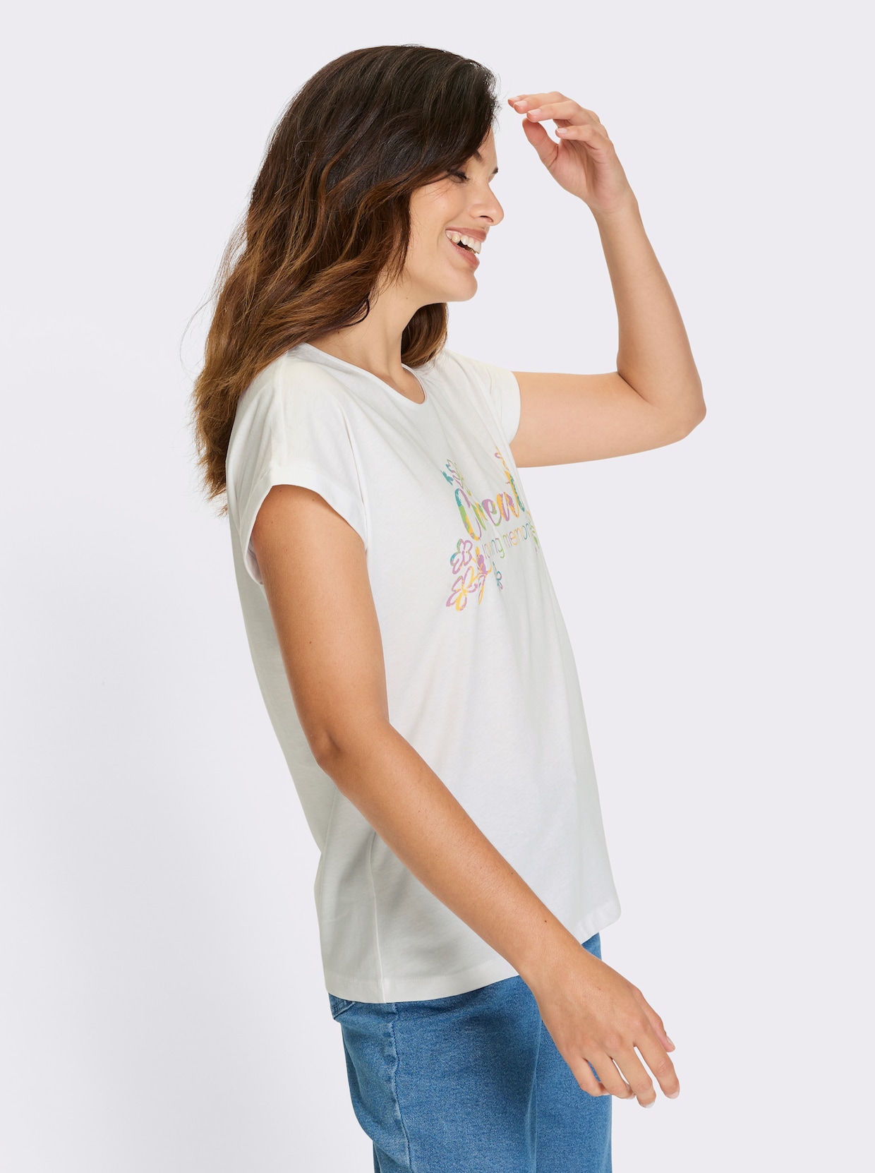 Kurzarmshirt - weiß-gelb