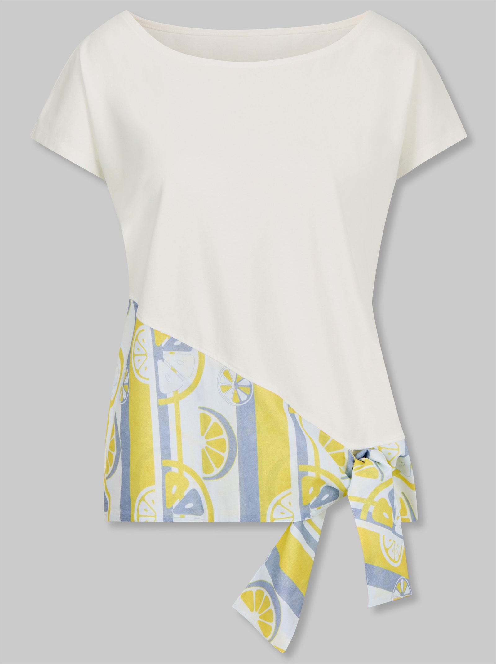 heine Rundhalsshirt im Materialmix - ecru-limone-bedruckt