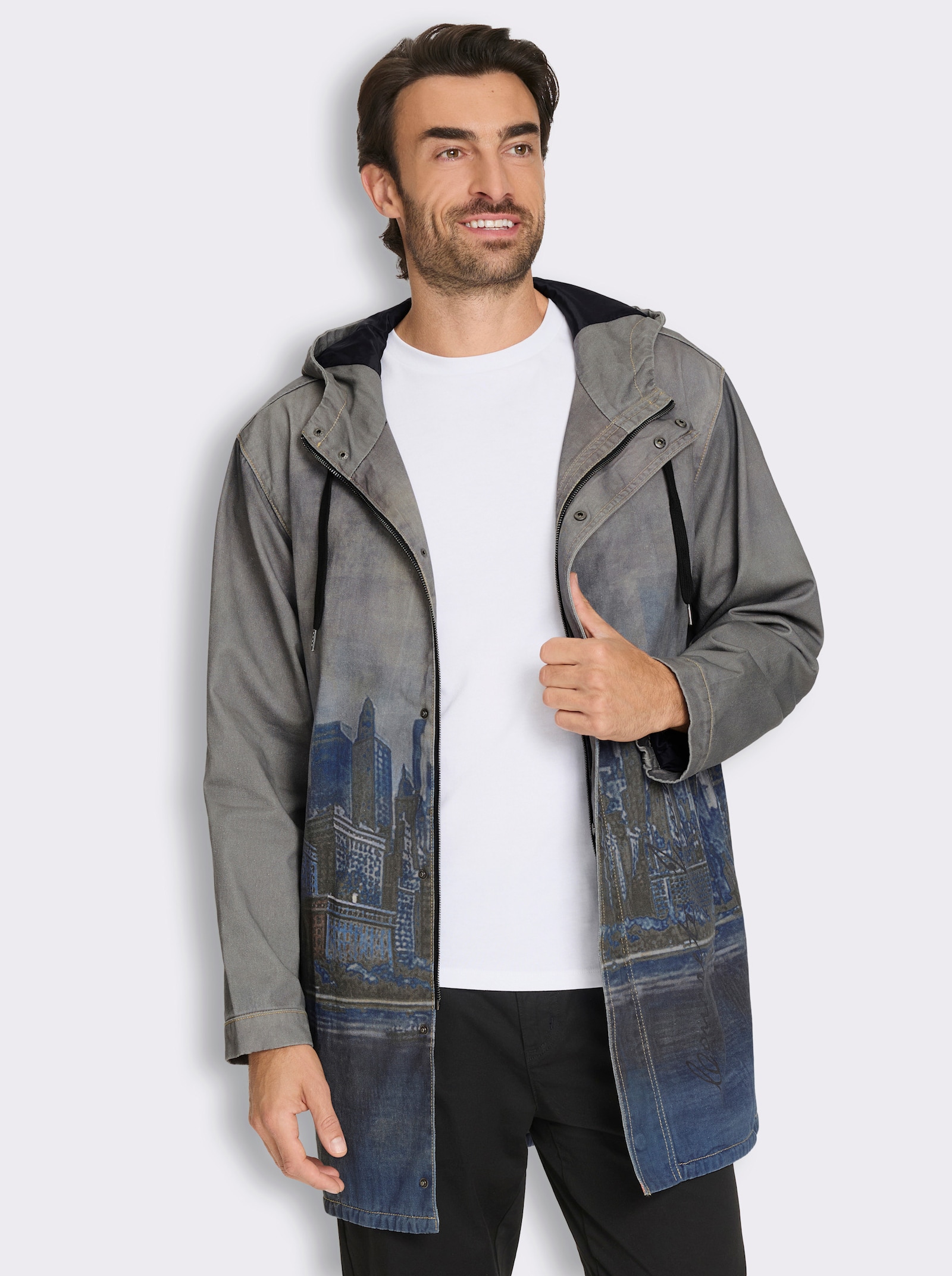 Marco Donati Longjacke mit Skyline-Print, Baumwolle - blue-stone-washed