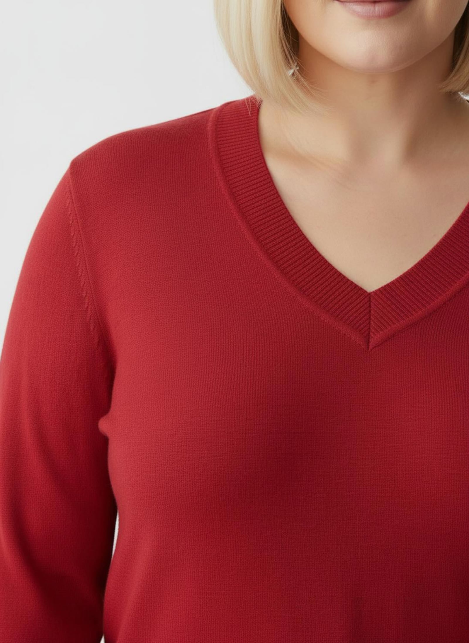 V-Ausschnitt-Pullover aus Feinstrick - rot