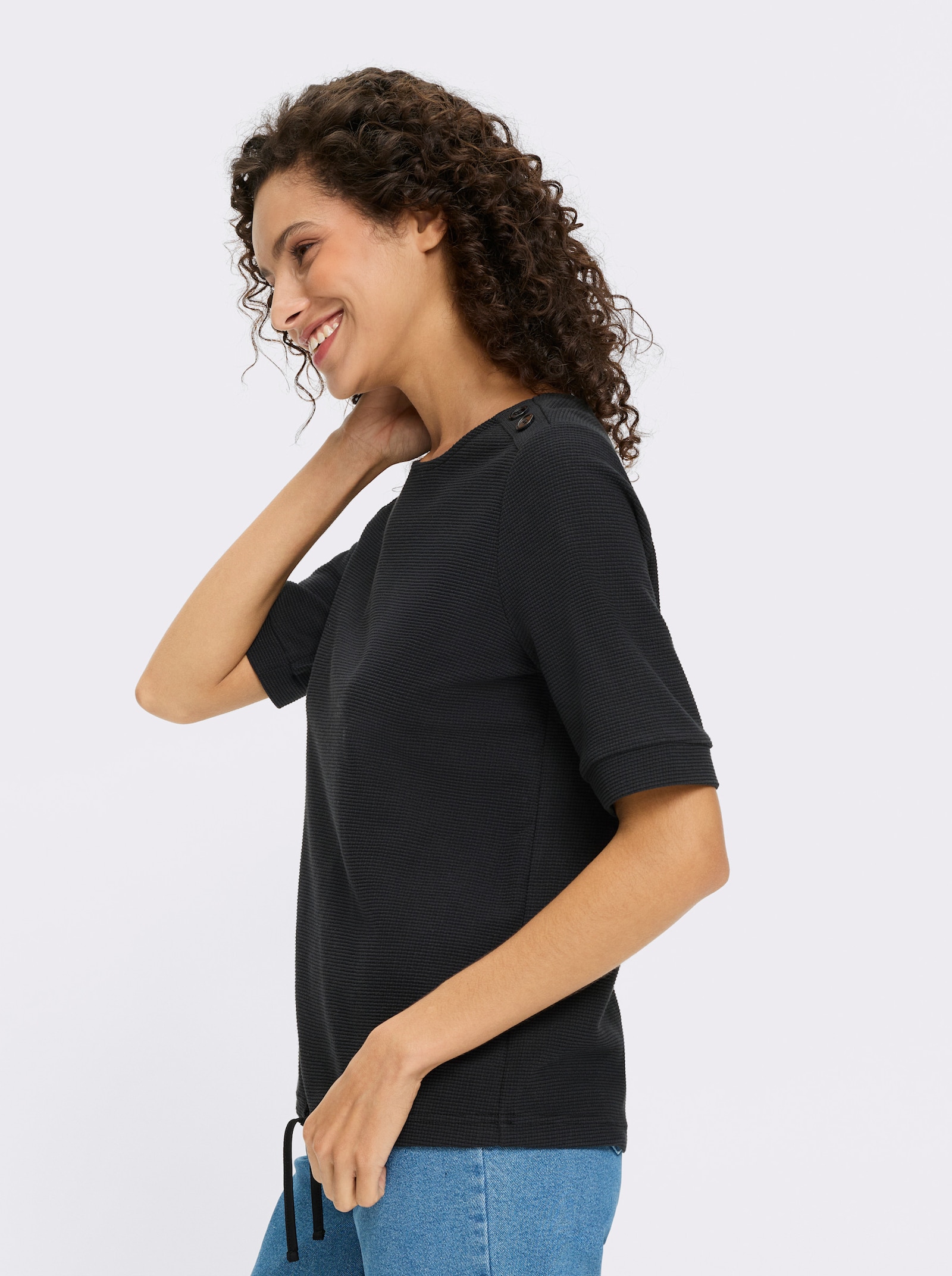 heine Kurzarmshirt aus Strukturware - schwarz