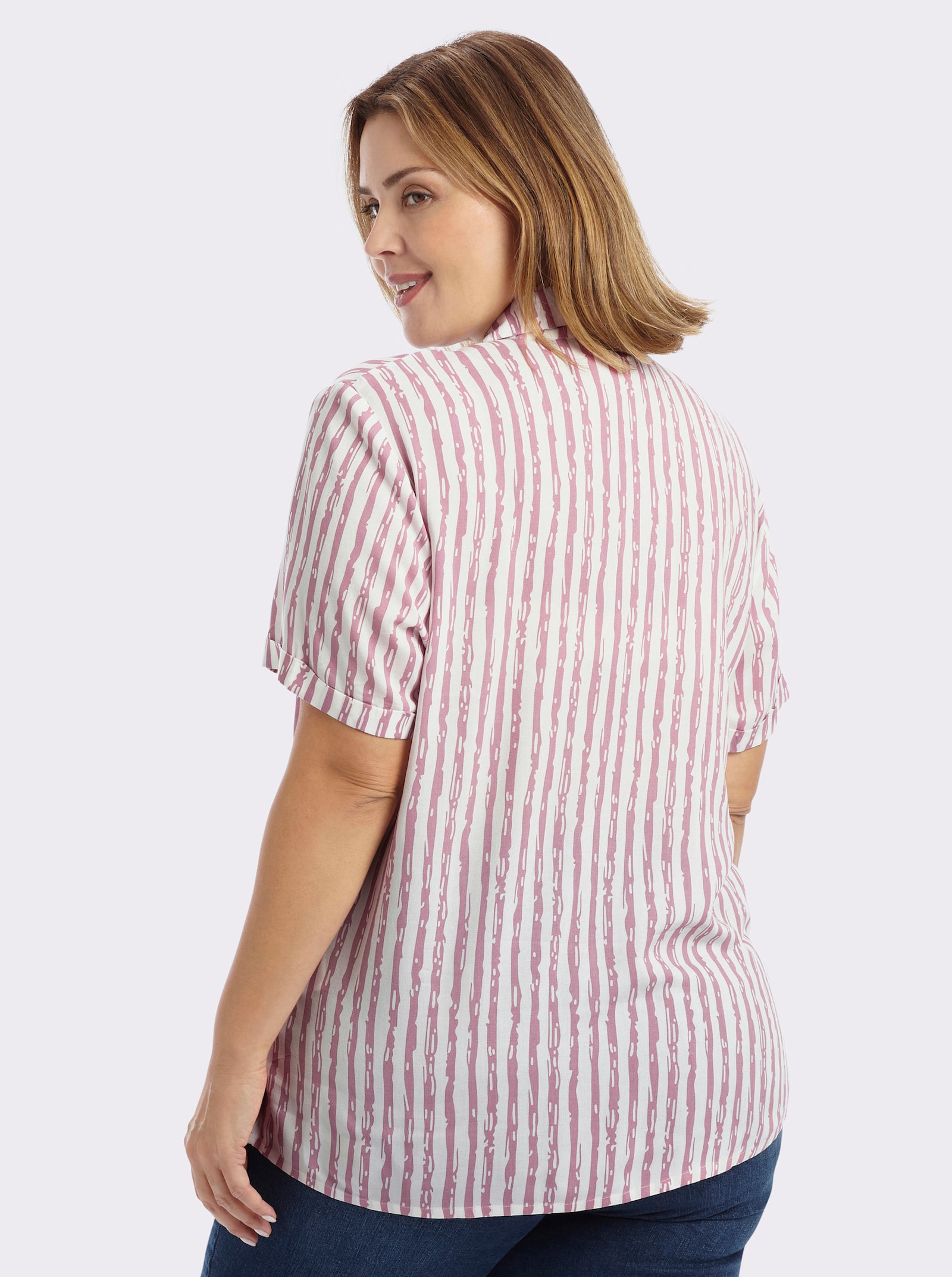 Gestreifte Bluse mit kurzen Ärmeln - altrosa-ecru-gestreift