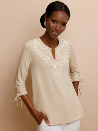 Tunikashirt in figurfreundlicher A-Linie - sand