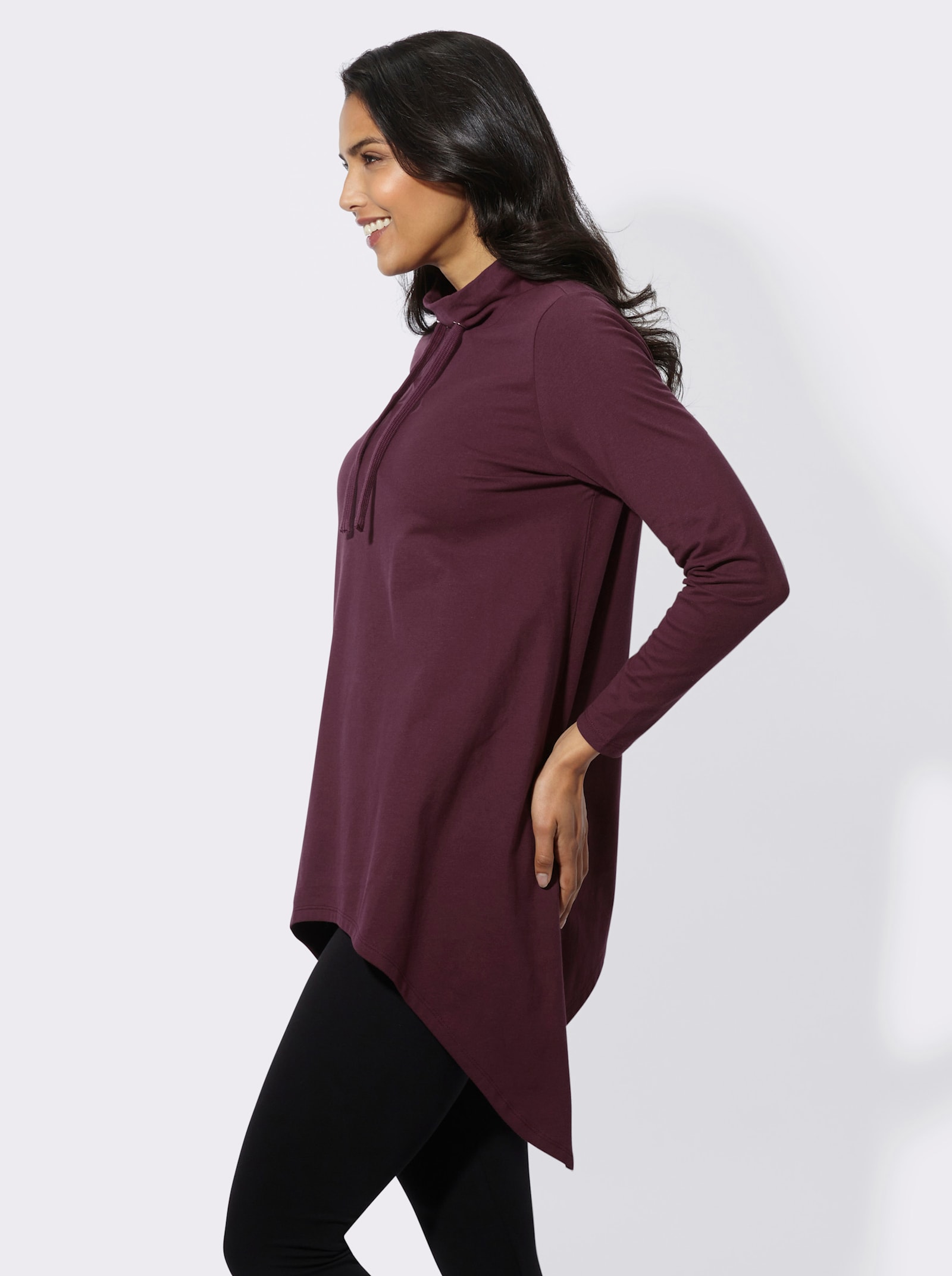 Longshirt mit zipfeligem Saum - burgund