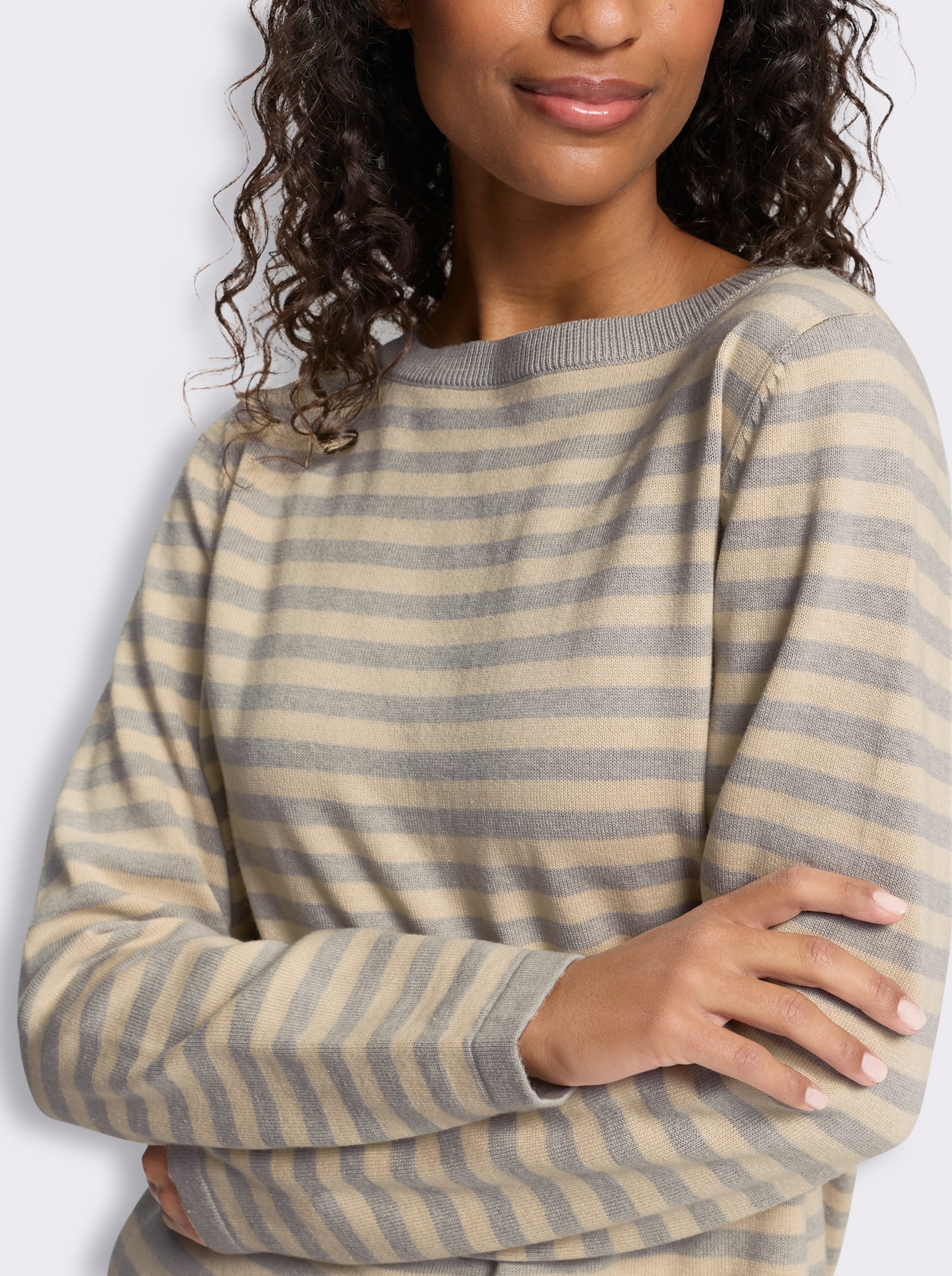 heine Feinstrickpullover mit Ringelstreifen - steingrau-sand-geringelt
