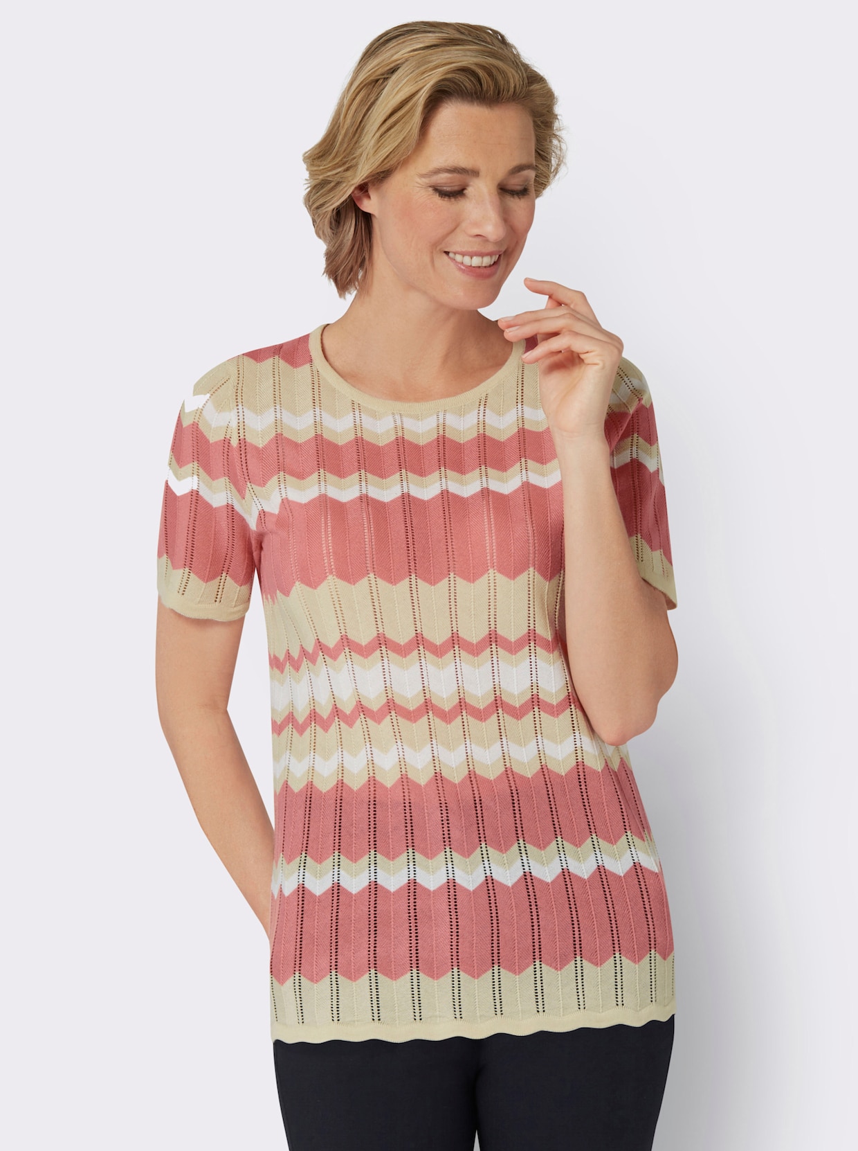 Ajourpullover - flamingo-sand-gemustert