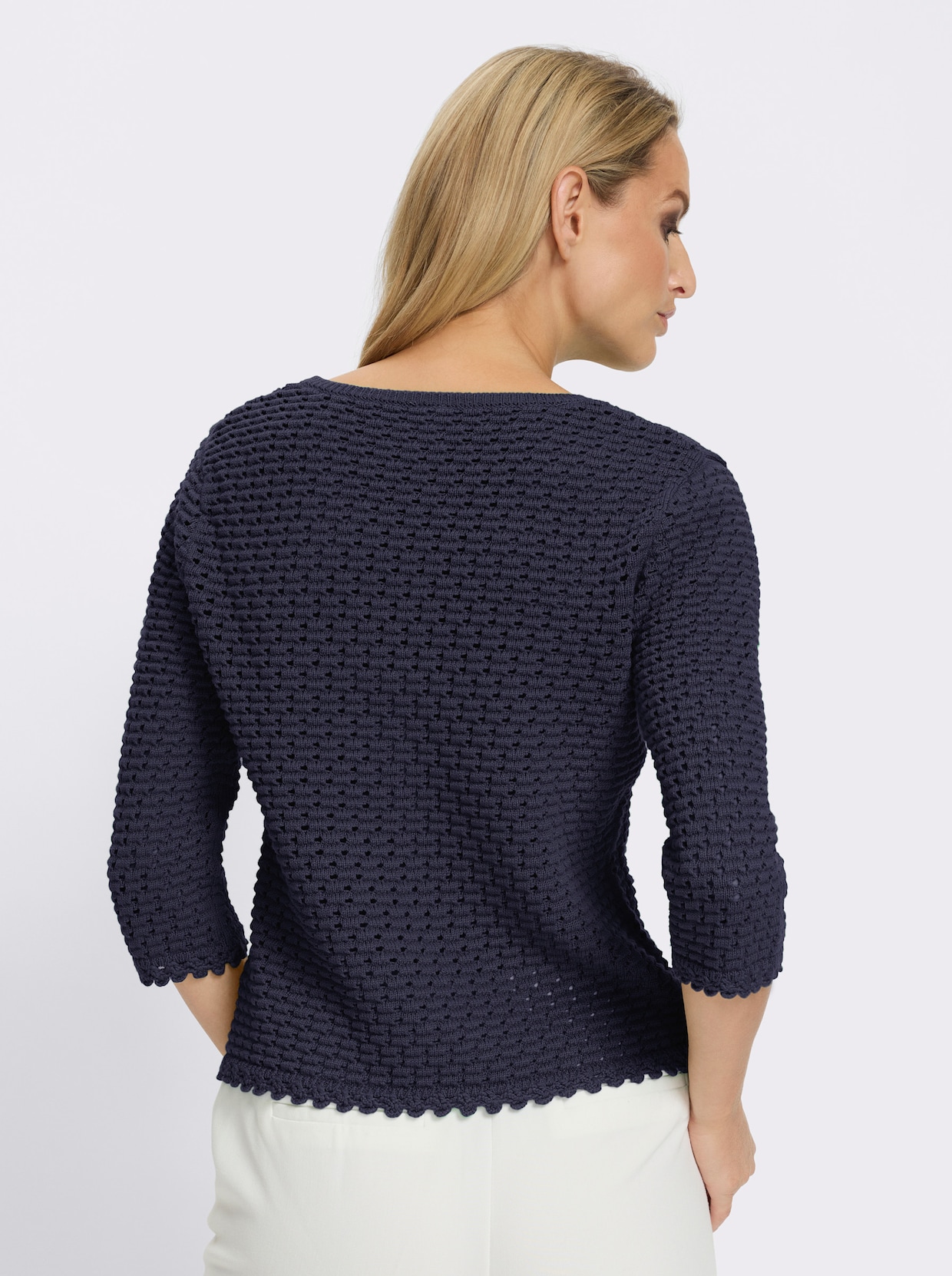 heine 3/4 Arm-Pullover mit Lochmuster - marine