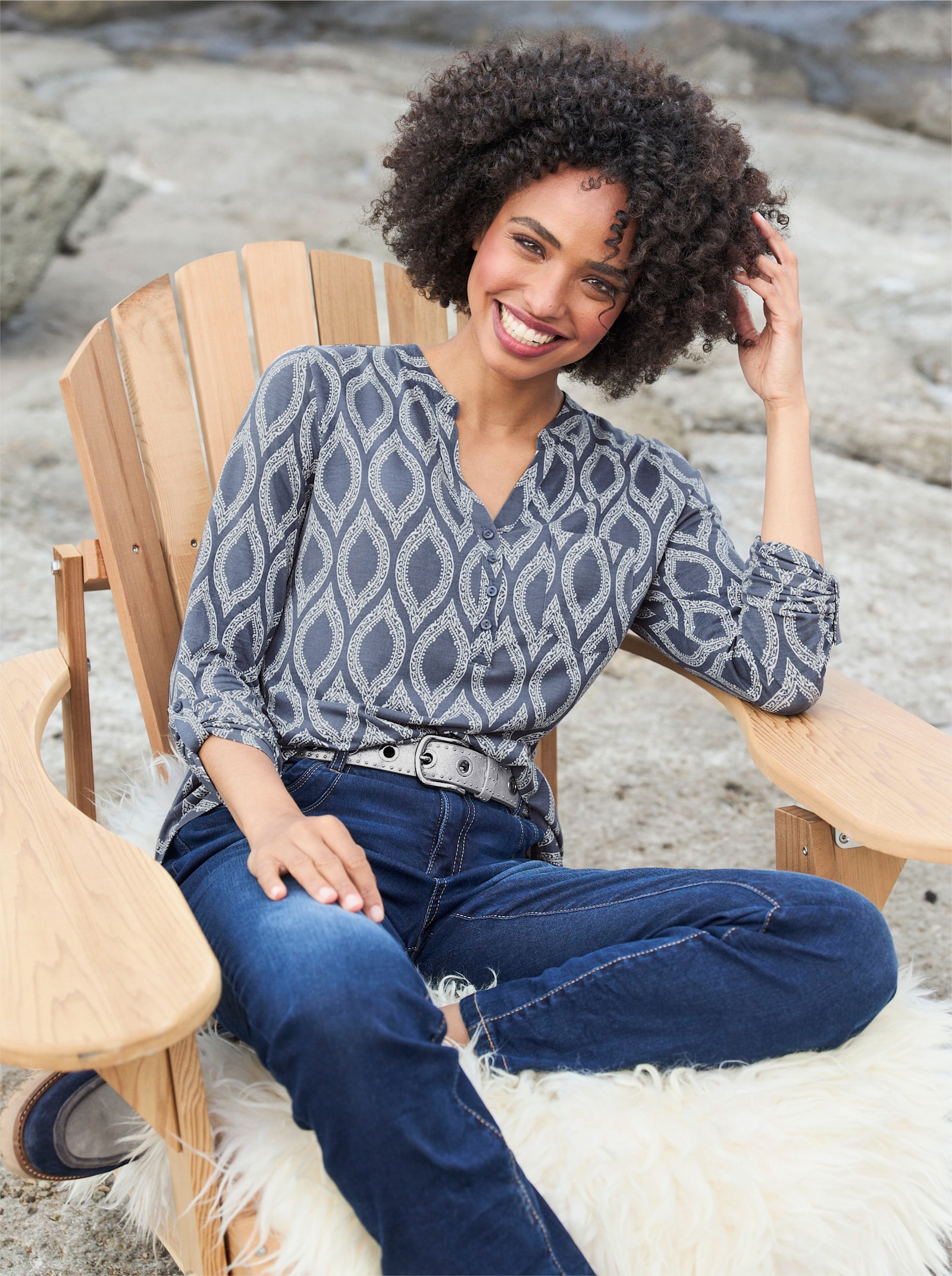 heine Robe imprimée avec motif ornemental - bleu fumée-écru imprimé