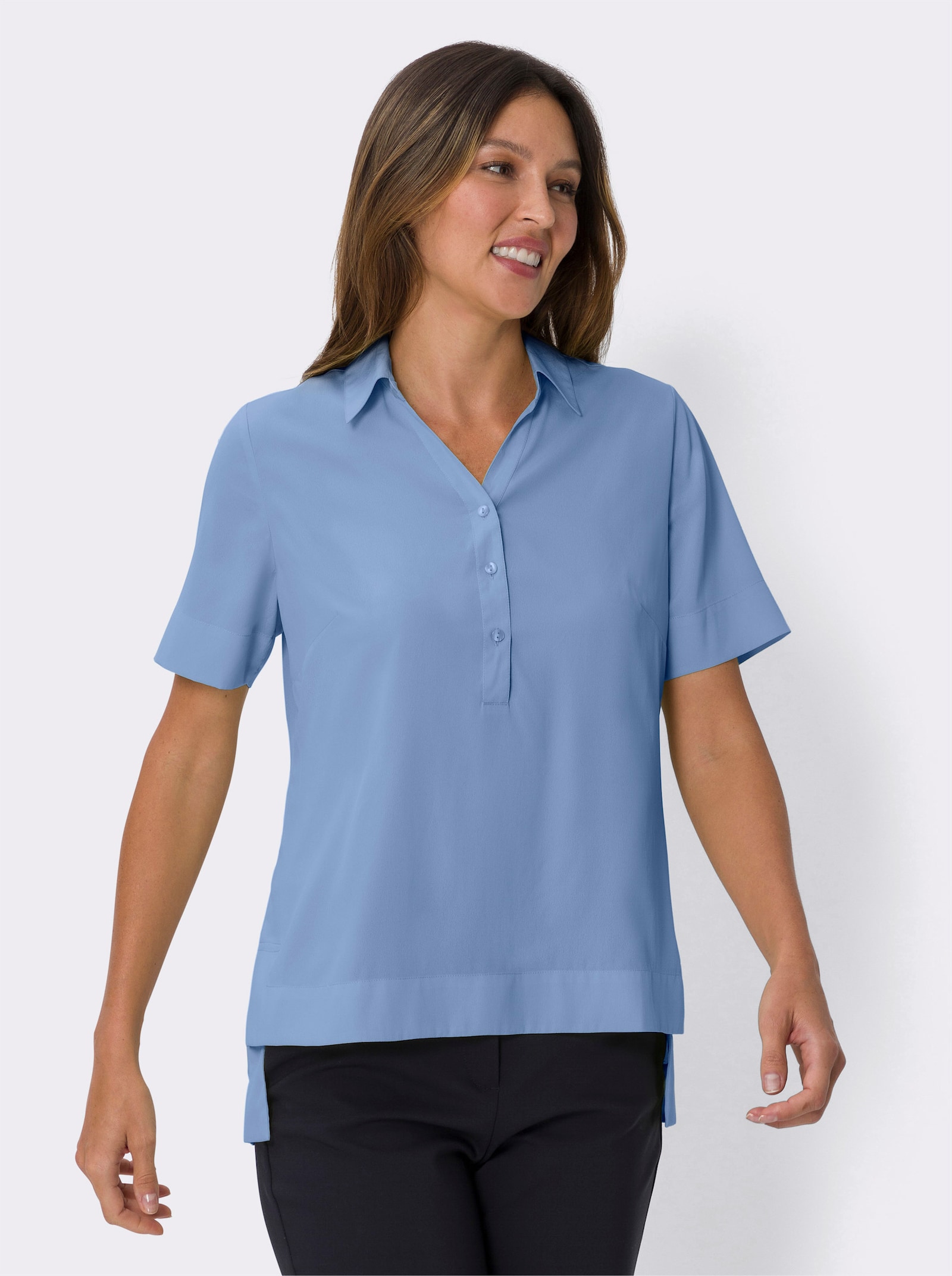 Schlupfbluse mit Seitenschlitzen - himmelblau