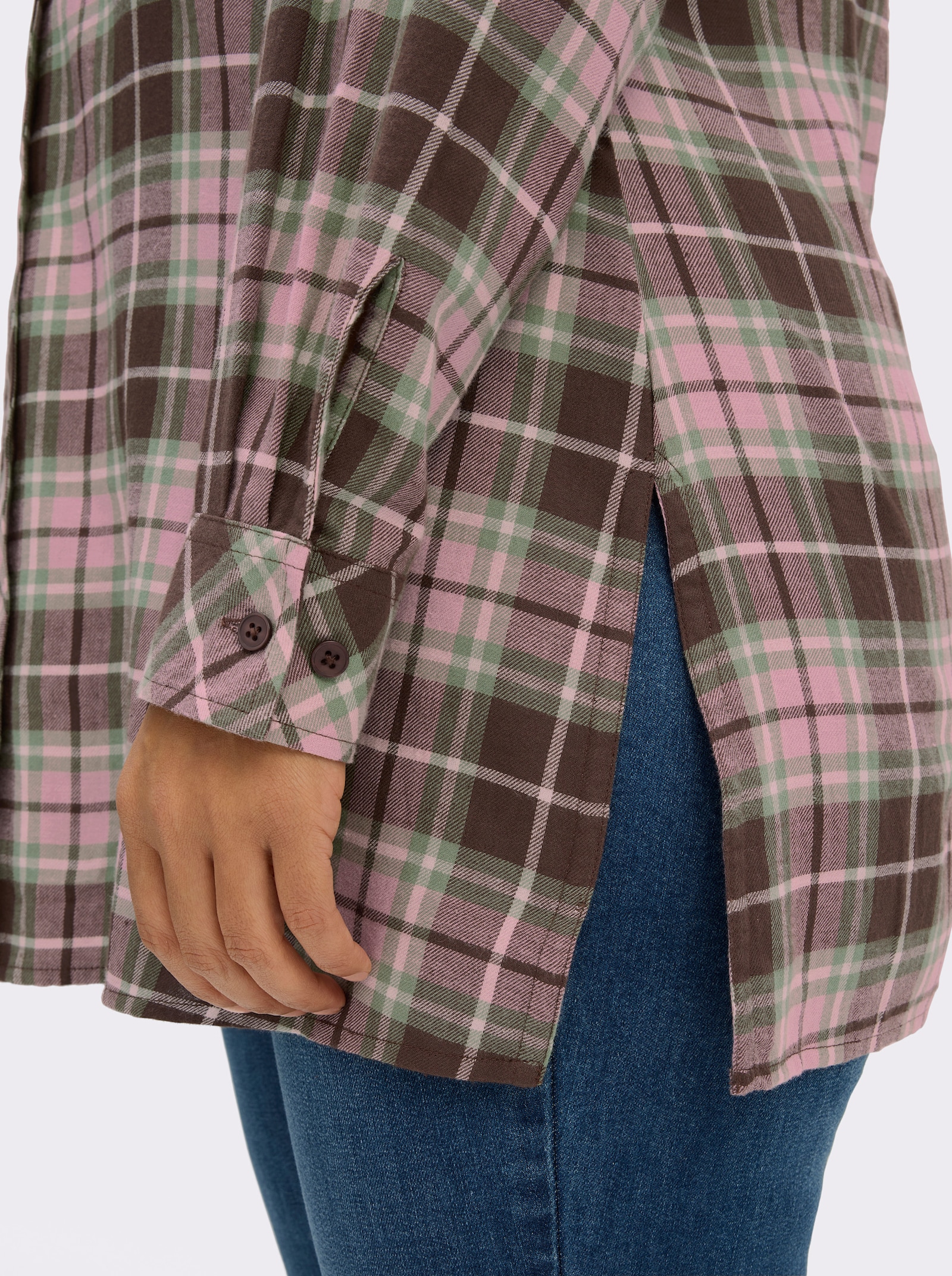 sheego Karobluse in angerauter Flanell-Qualität - schoko-hortensie-kariert
