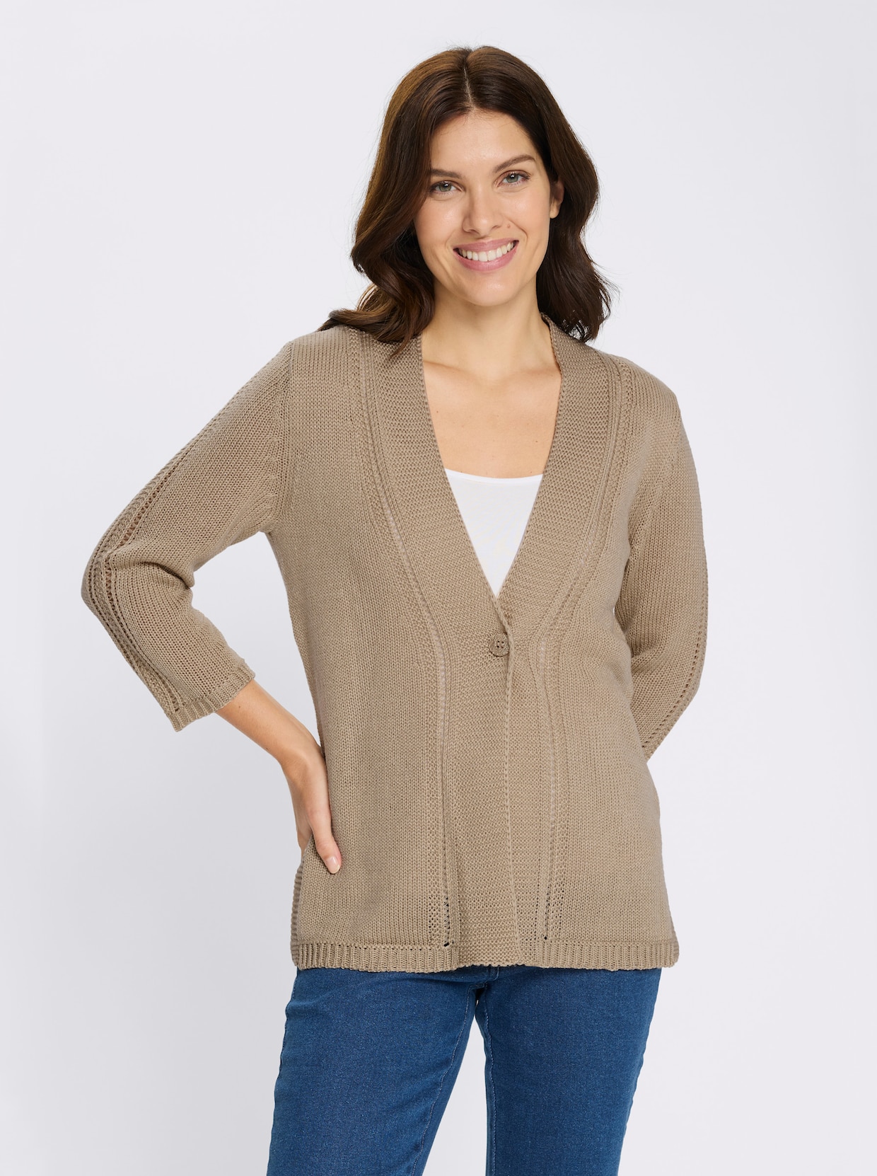 Strickjacke mit 3/4-Ärmeln - beige