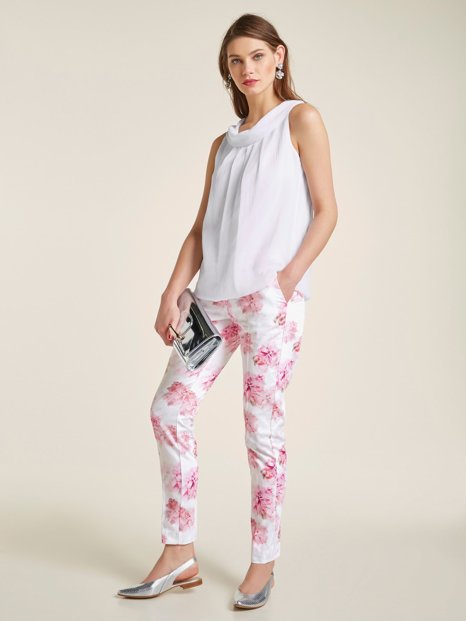 heine Blusentop mit Wasserfall-Ausschnitt - weiß