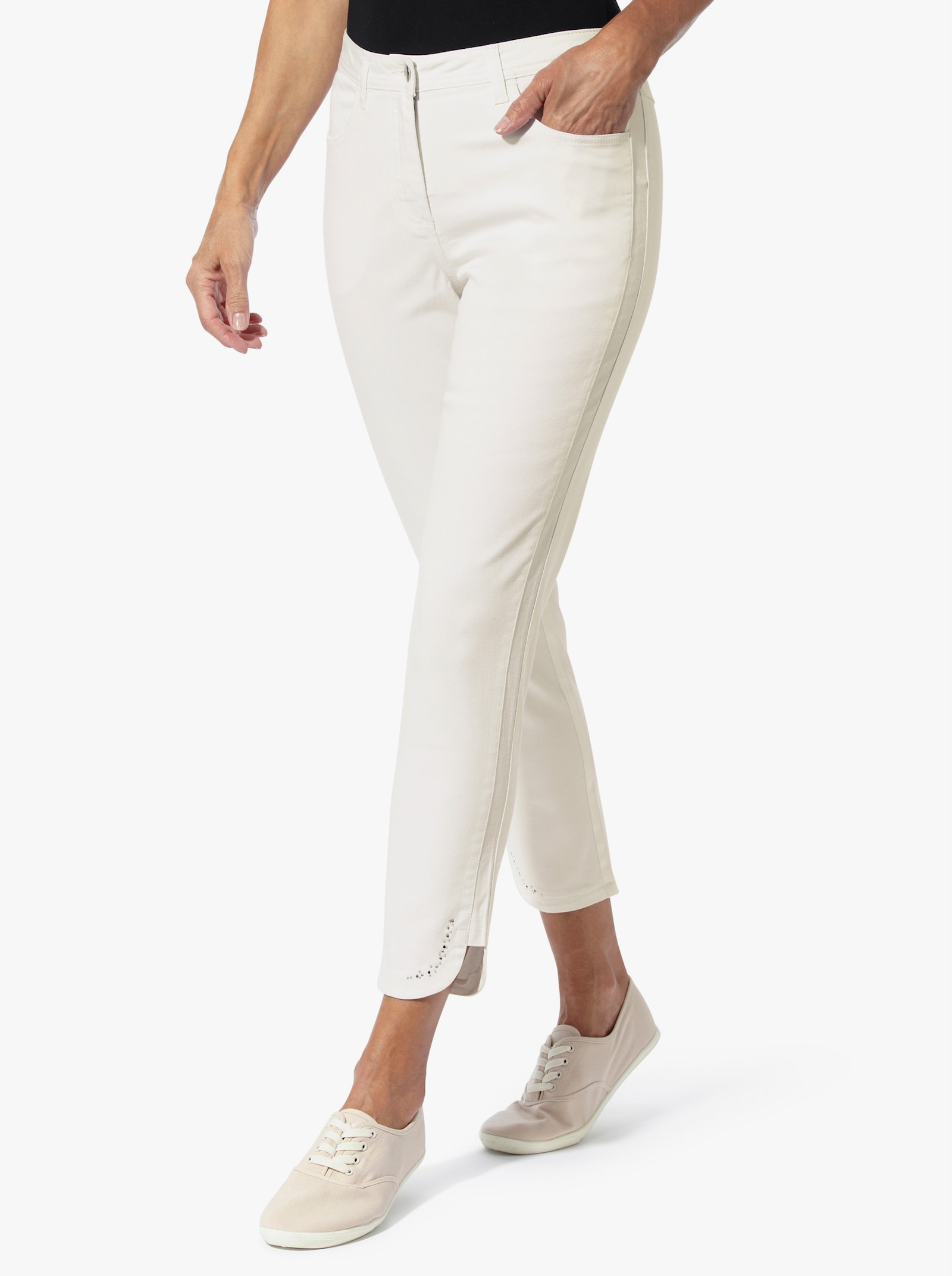 7/8-Jeans mit Glitzersteinchen - ecru