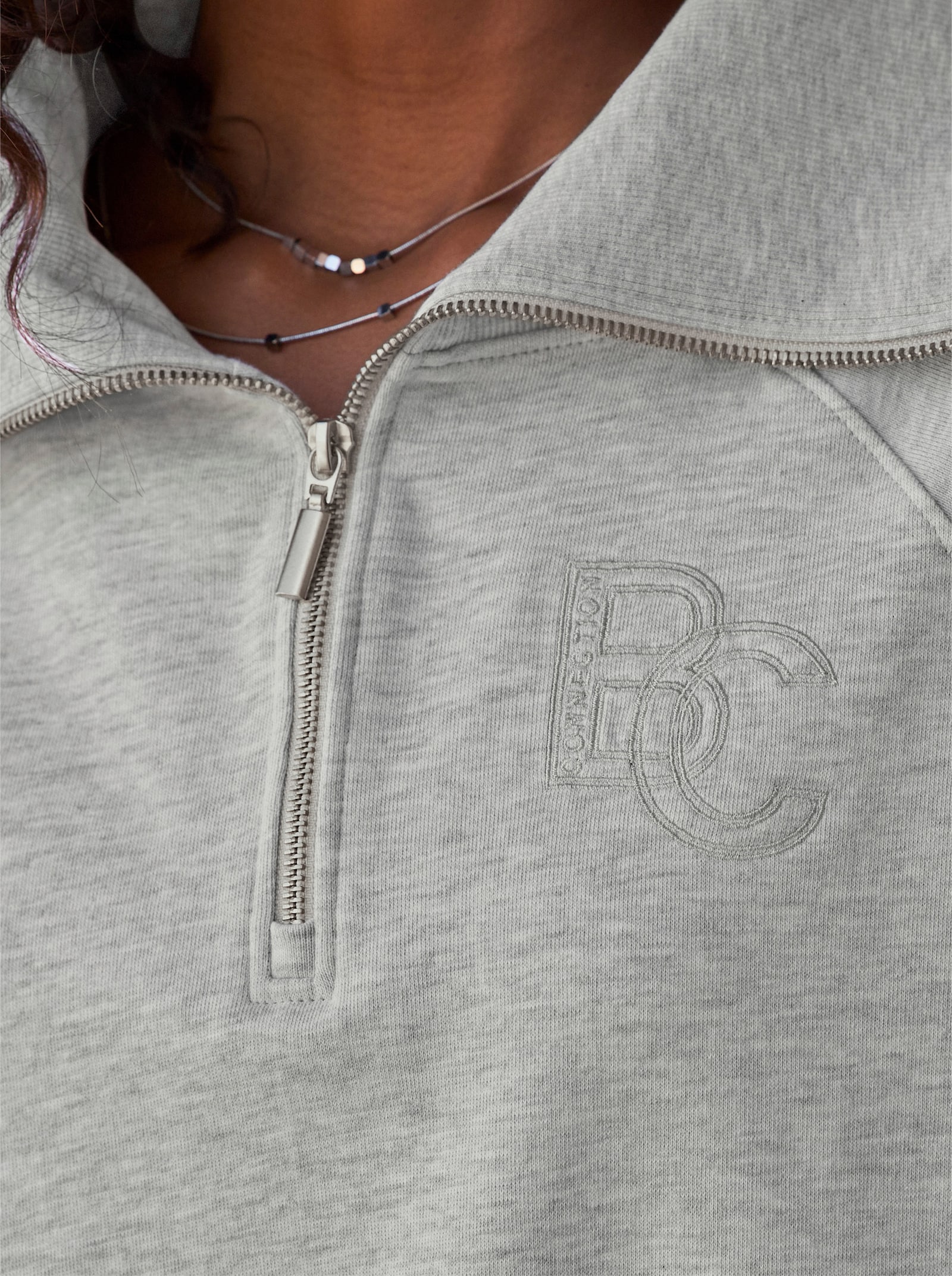 heine Sweatshirt mit Troyer-Kragen - hellgrau-meliert