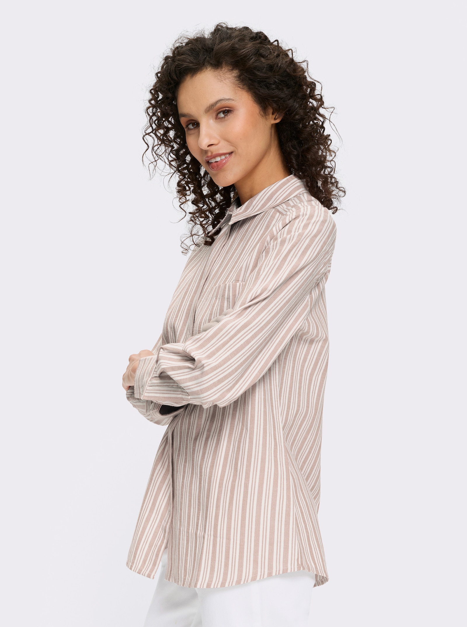 heine Gestreifte Bluse mit Leinen-Anteil - ecru-sesam-gestreift