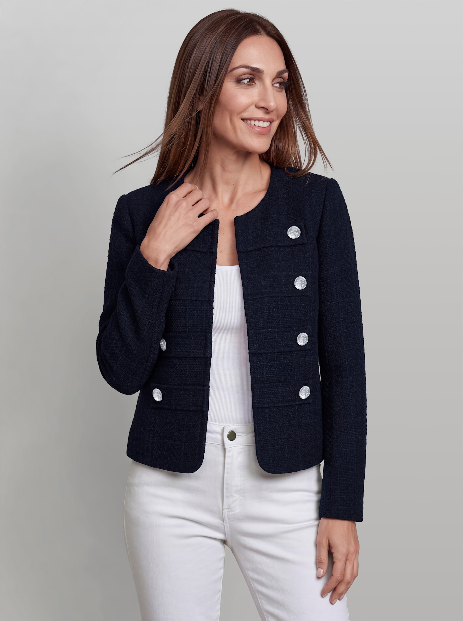 heine Bouclé-Blazer mit Zierknöpfen - marine