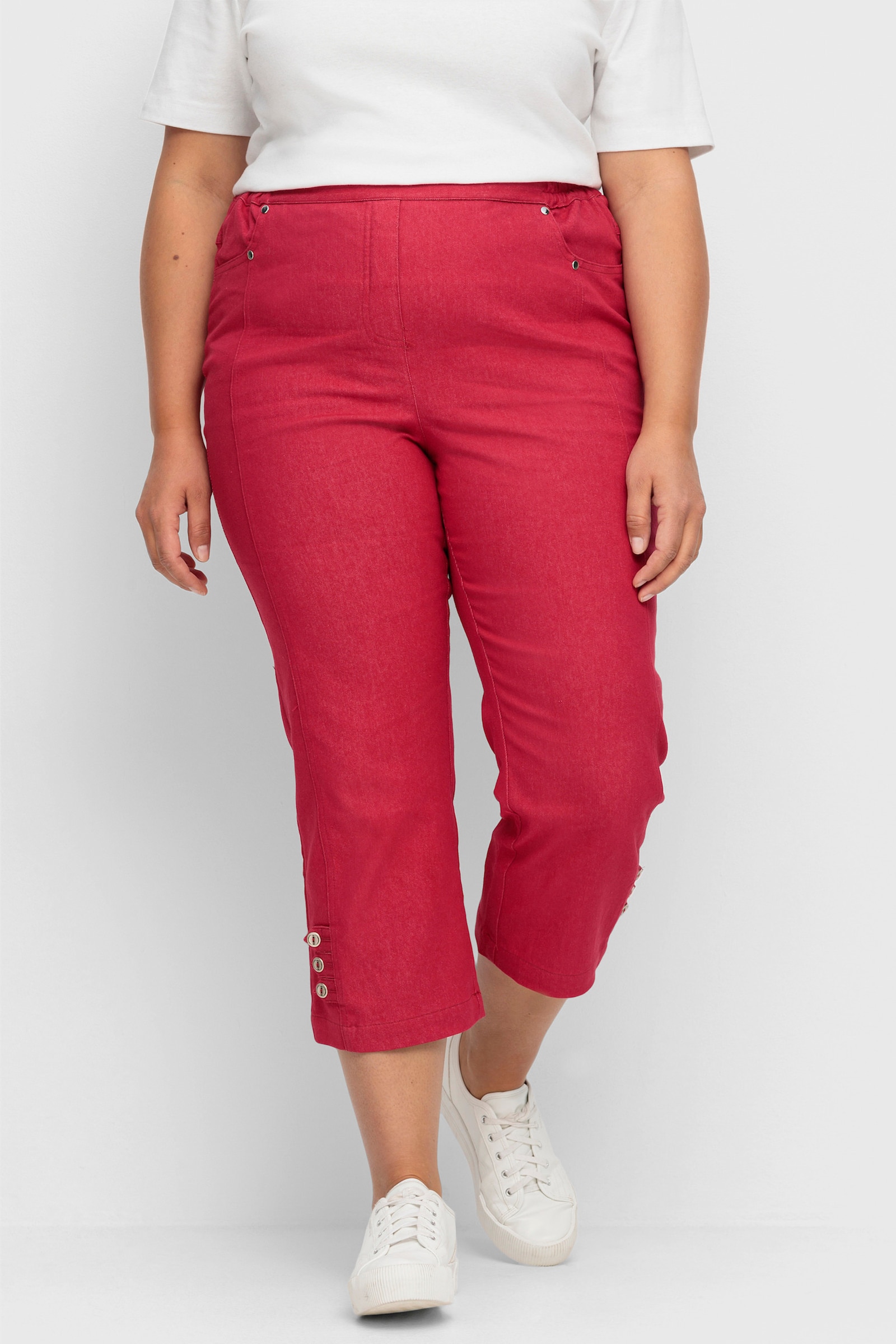 7/8-Jeans mit Zierriegel am Abschluss - rot