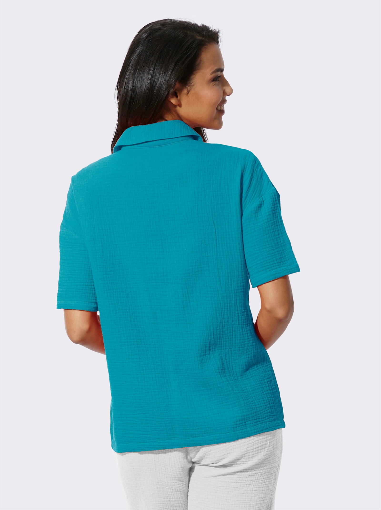 Strandblouse van mousseline - turquoise