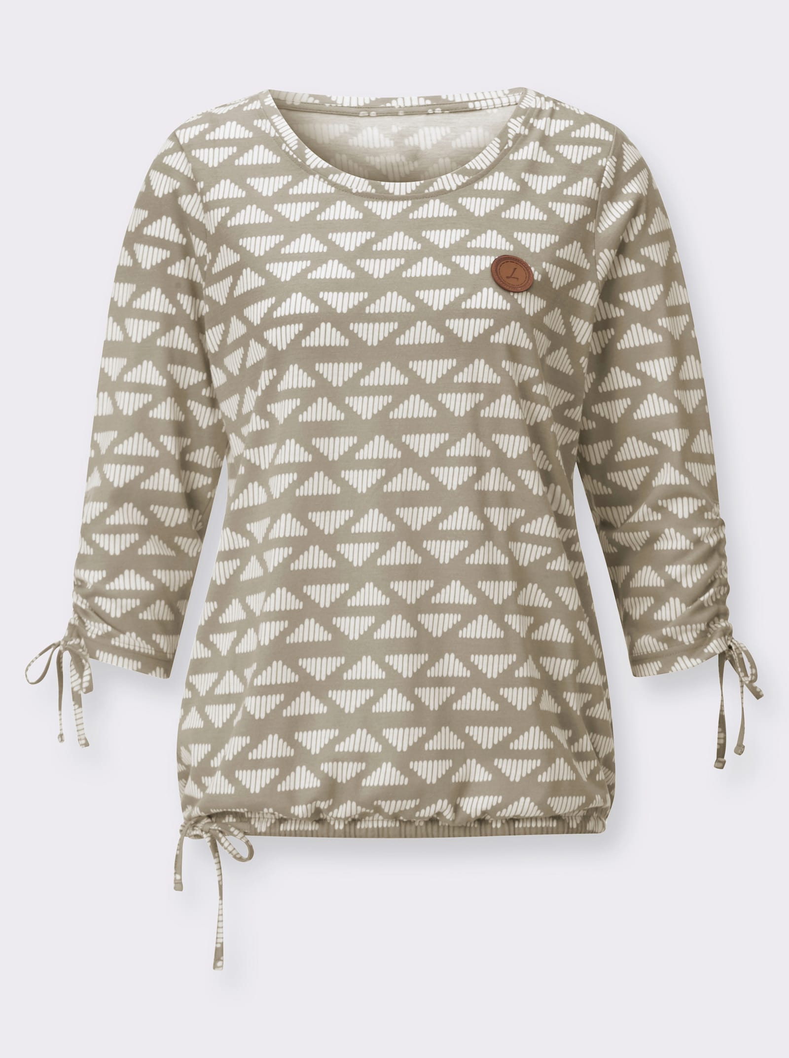 Rundhalsshirt im weichen Material-Mix - schlamm-ecru-bedruckt