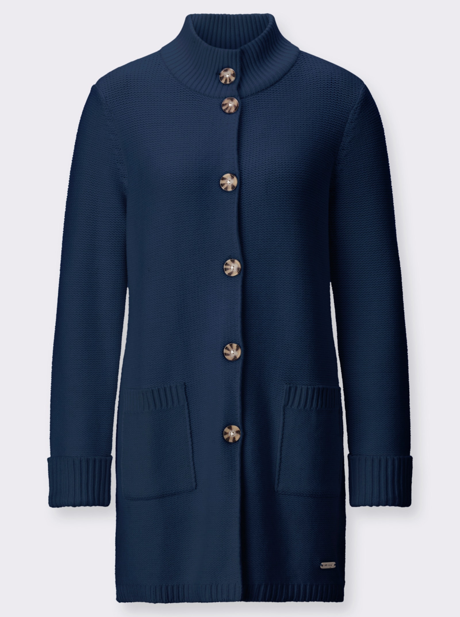 Longstrickjacke im modischen Linksstrick - dunkelblau