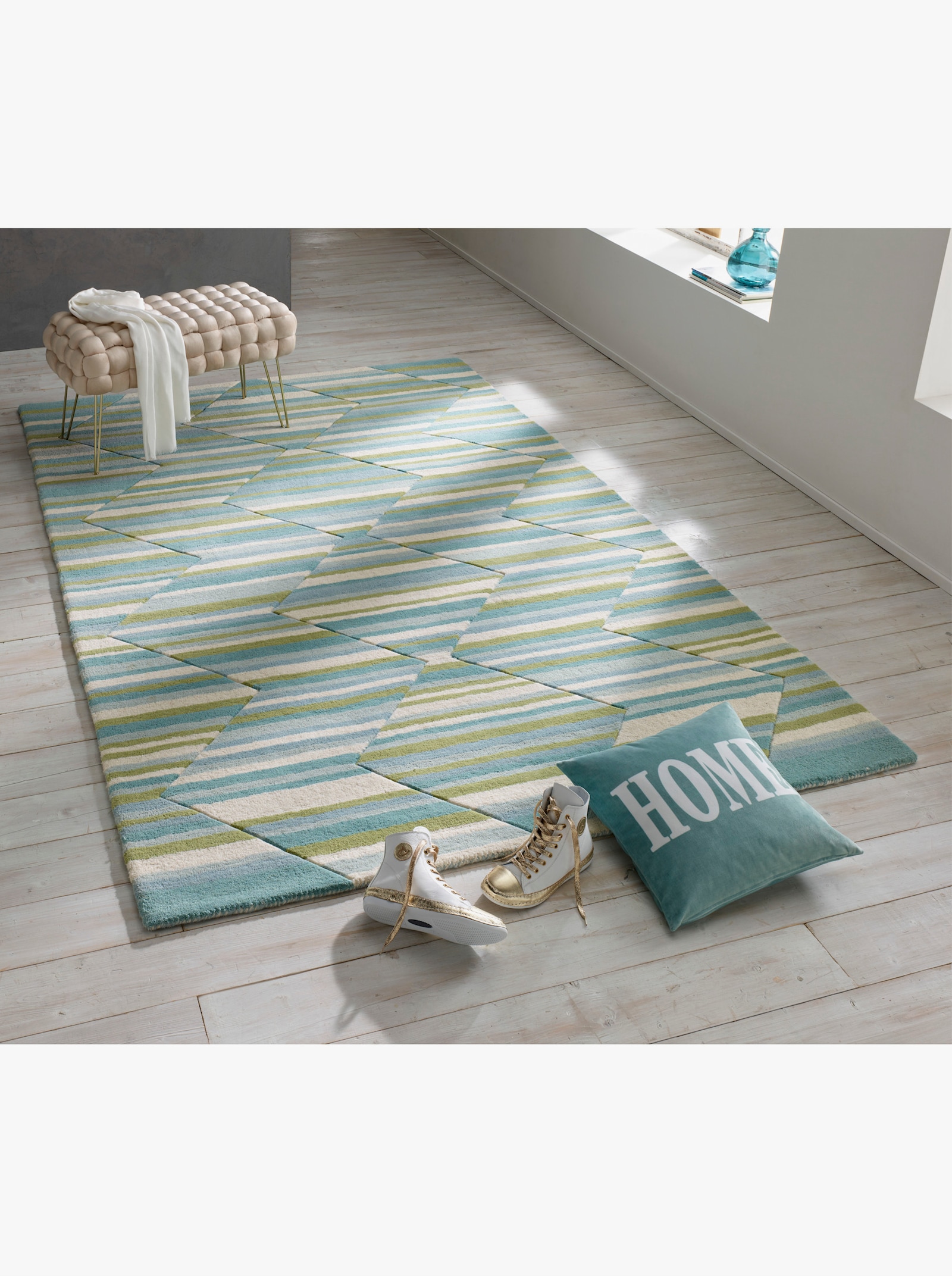 Impressionen Teppich - blau-ecru-grün