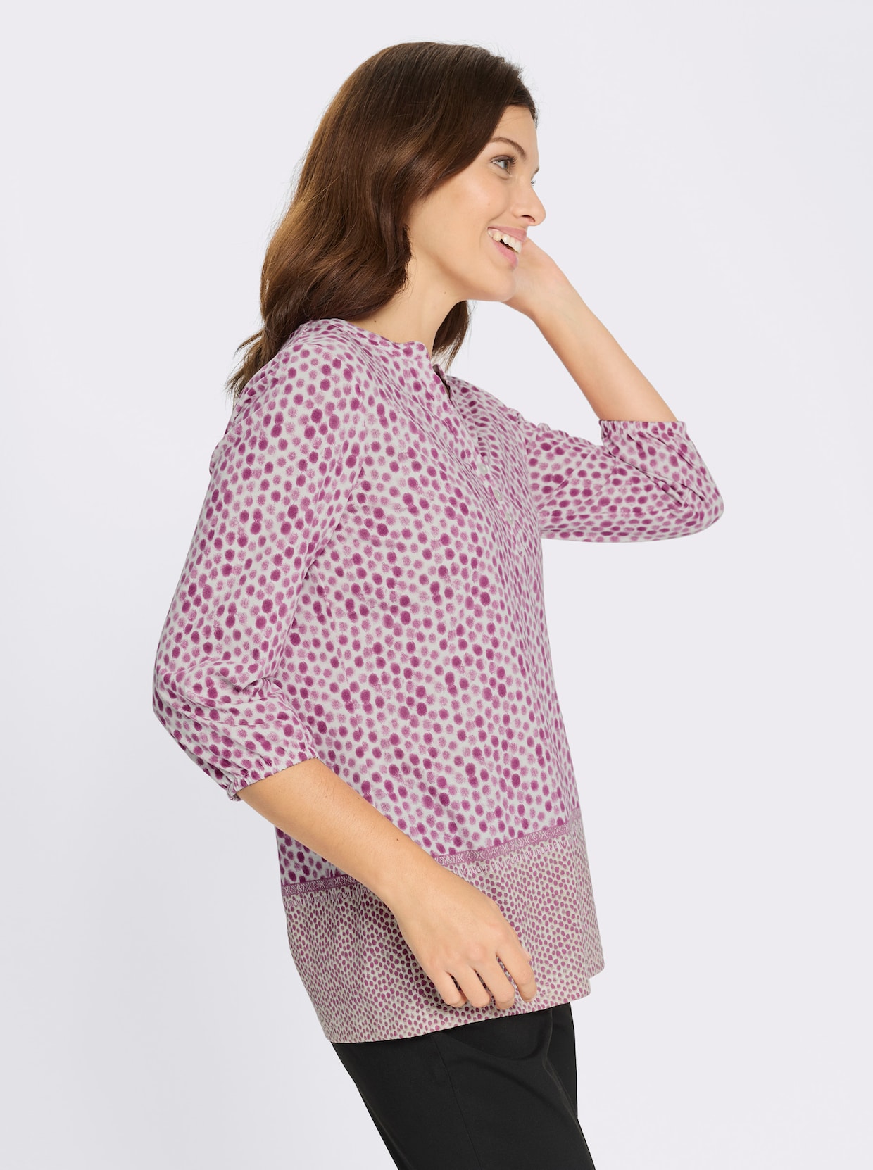 3/4-Arm-Shirt mit Fake-Bordüre - erika-ecru-bedruckt