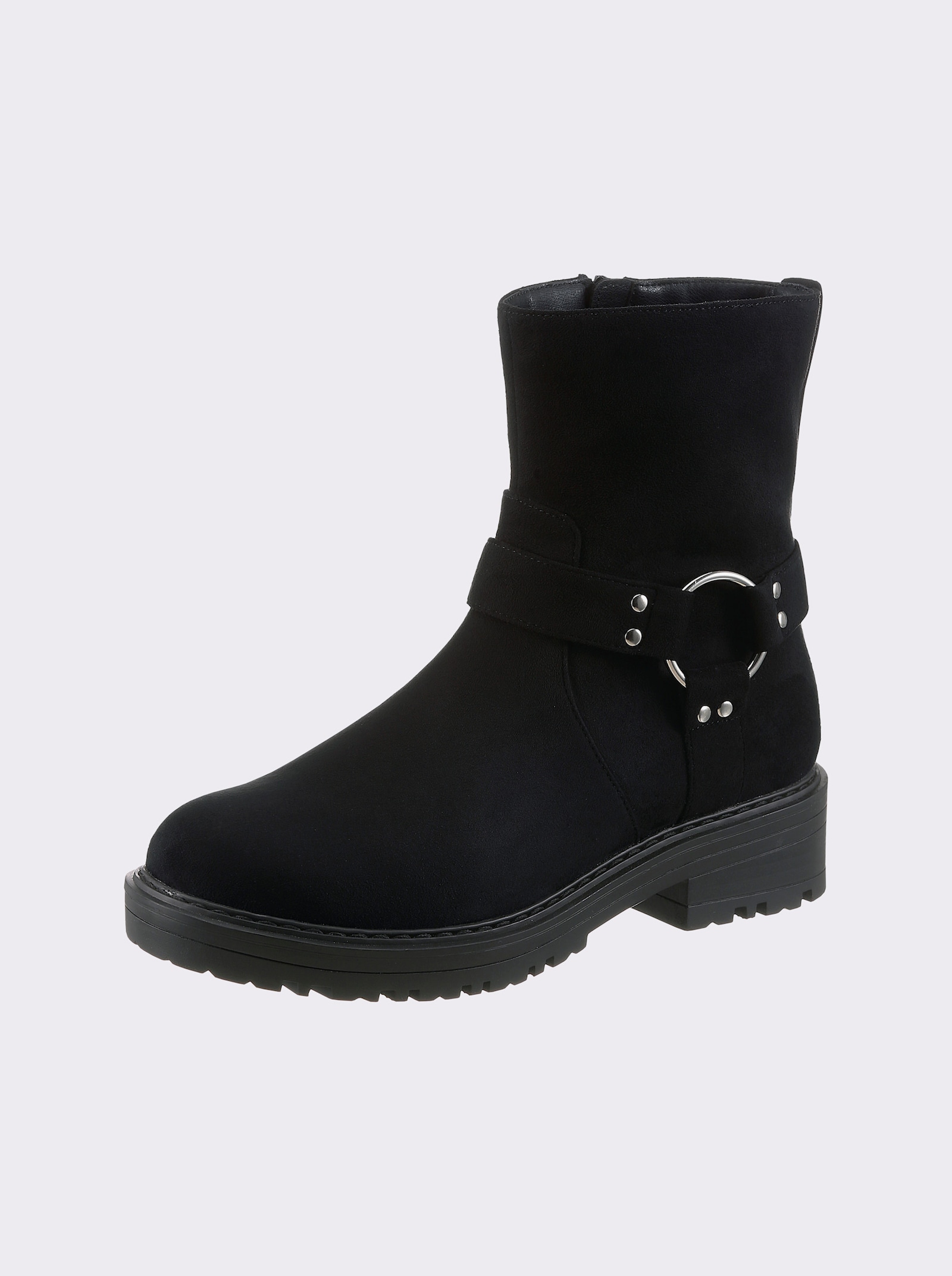 Stiefelette mit silberfarbener Zierschnalle - schwarz