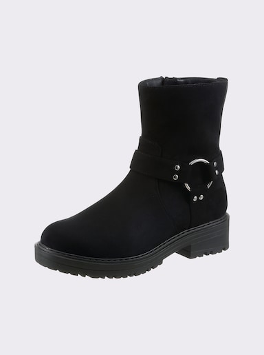 Stiefelette mit silberfarbener Zierschnalle - schwarz