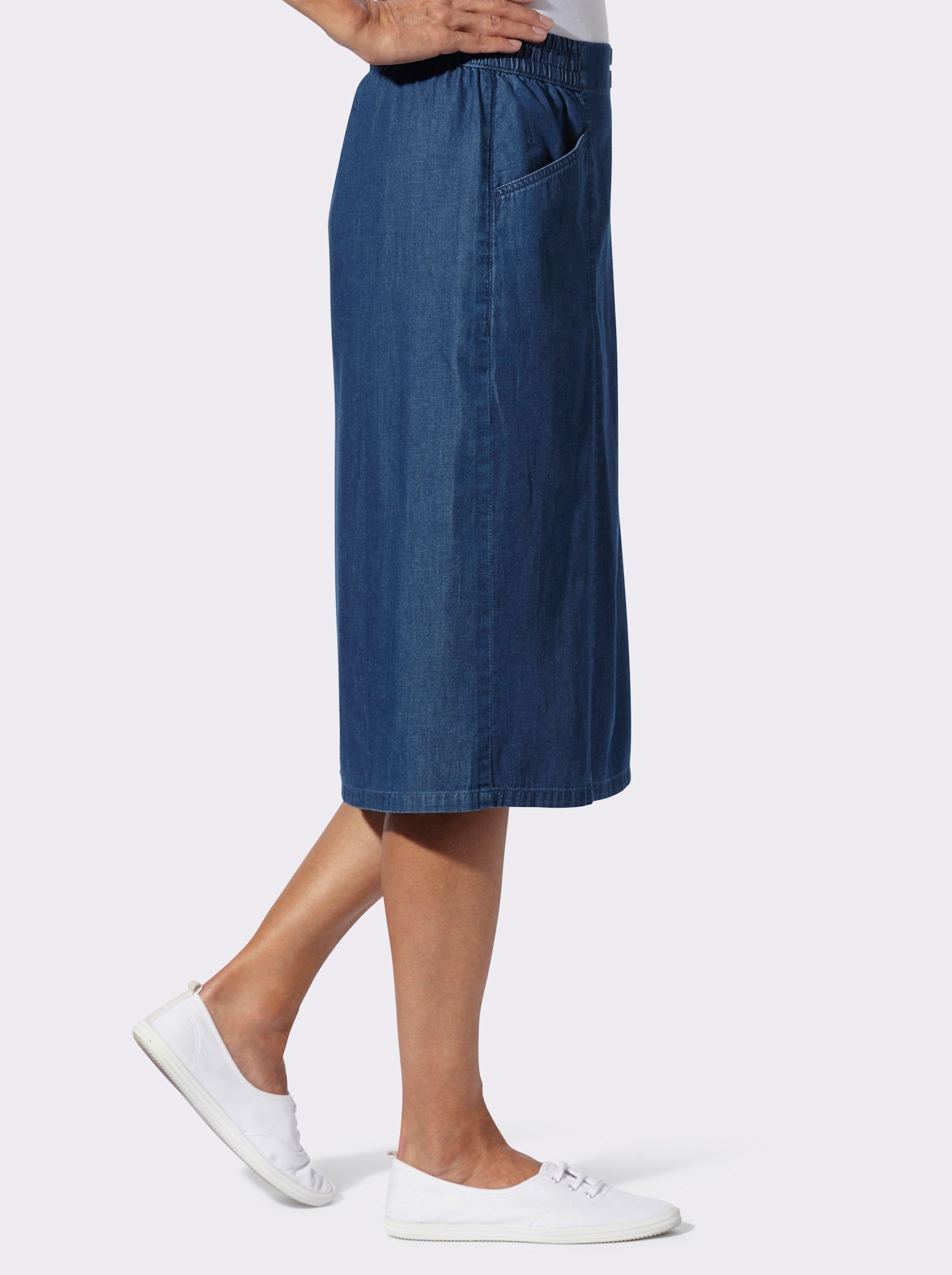 Jeanskjol med dekorknappar - blue-stone-washed