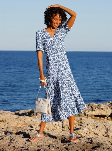 heine Druckkleid mit Ornament-Druck - ecru-jeansblau-bedruckt