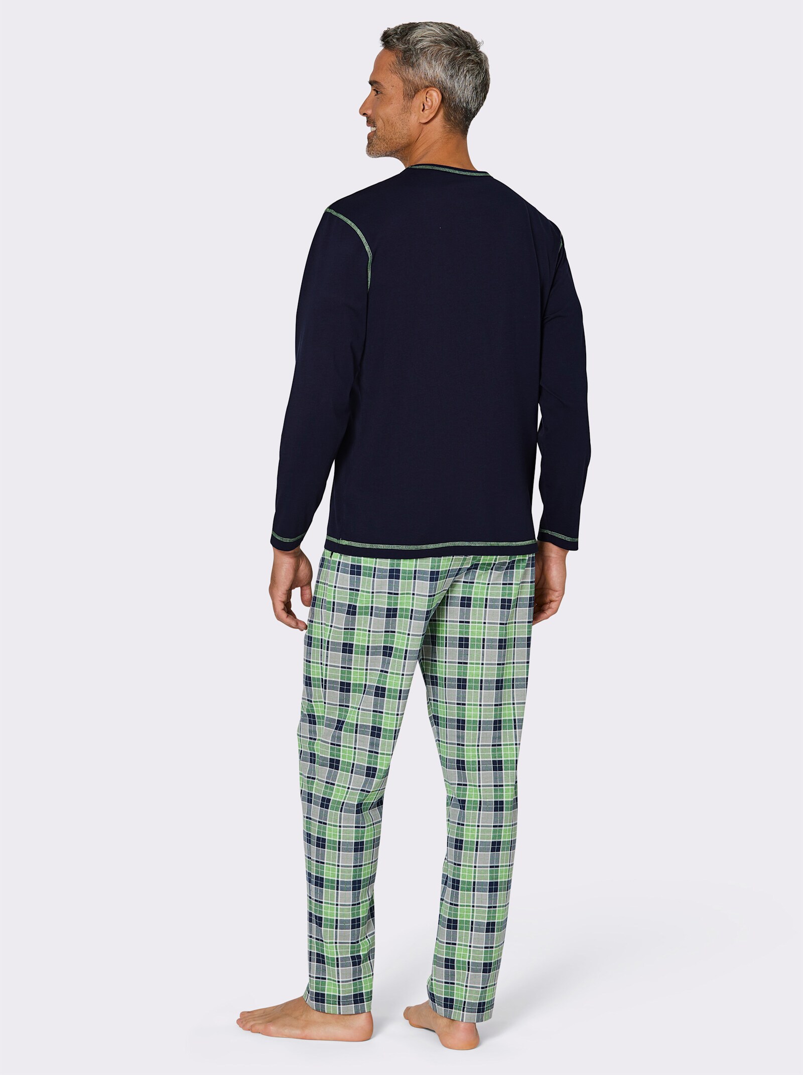 wäschepur men Schlafanzüge - marine-apfel-bedruckt + marine-kirsche-bedruckt