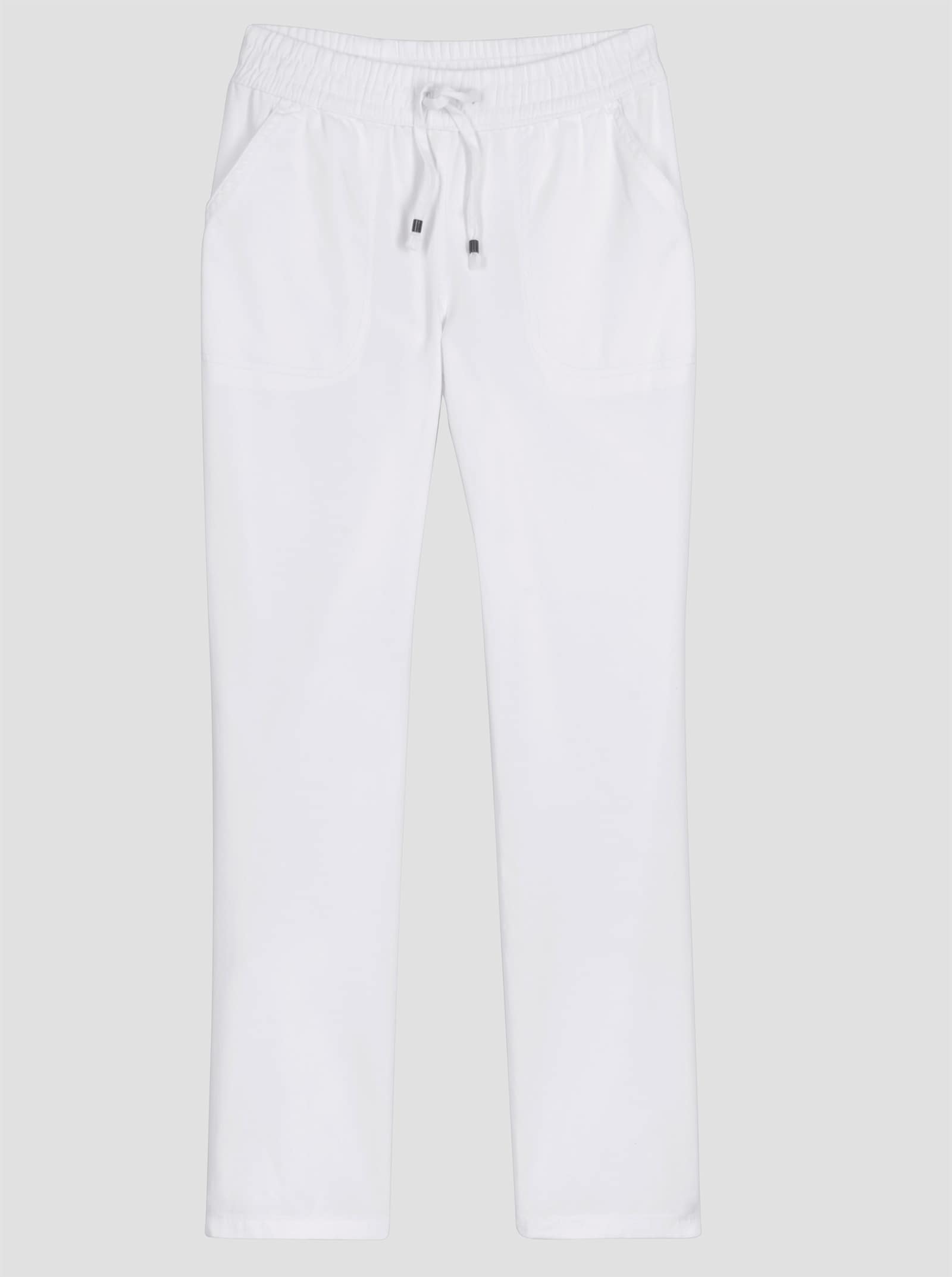 Schlupfjeans mit gesmoktem Bund - weiß