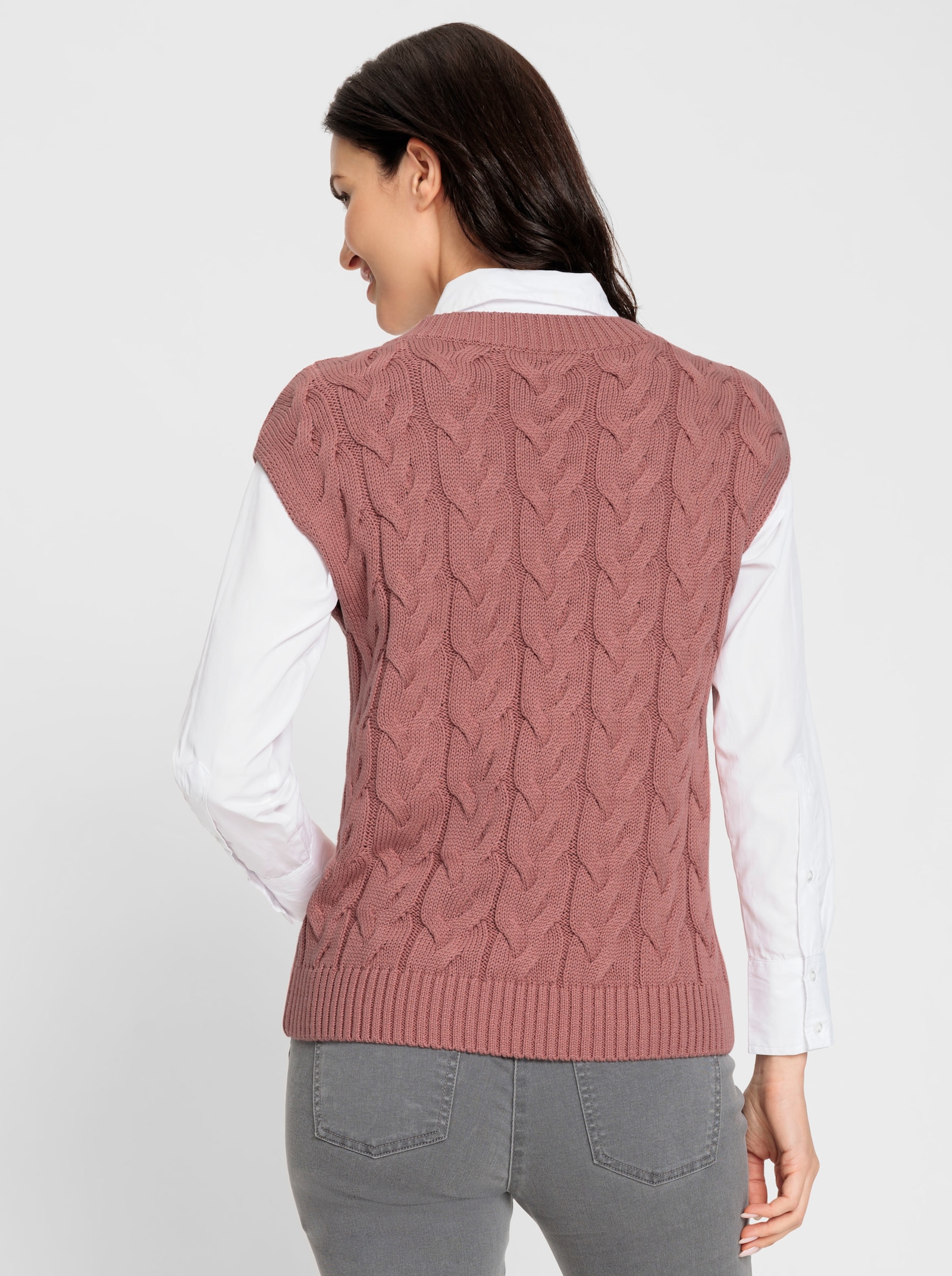 Slipover med flätmönster - rosenträ