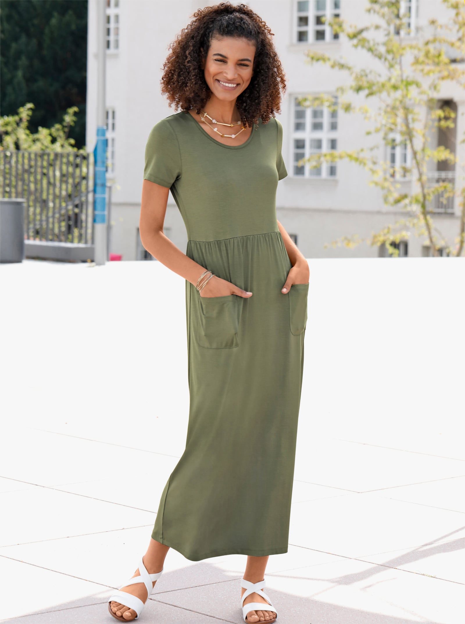 Jerseykleid mit Taschen - khaki