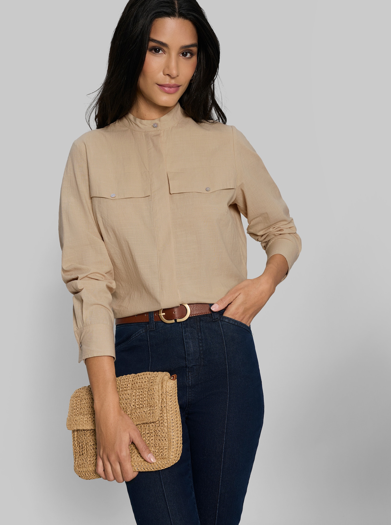 heine Bluse mit Stehkragen - beige