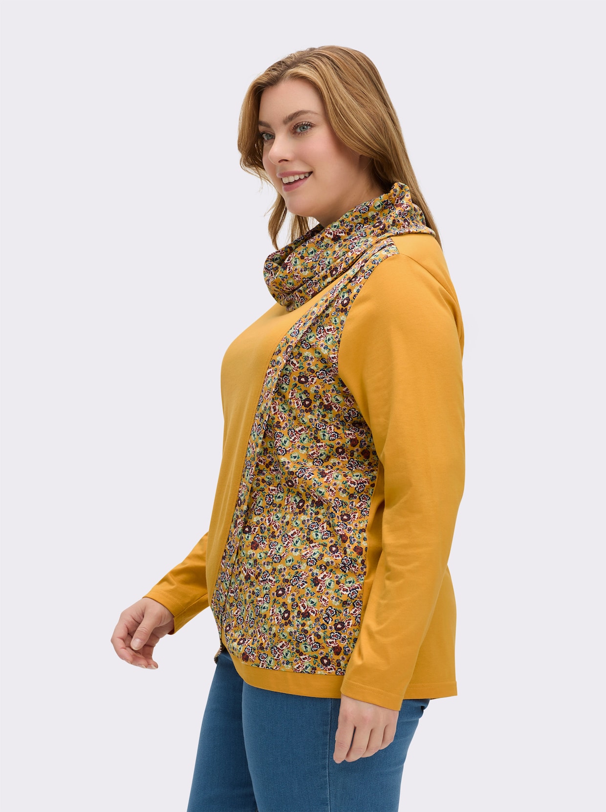 Rollkragenshirt in Wickel-Optik - ocker-marine-gemustert