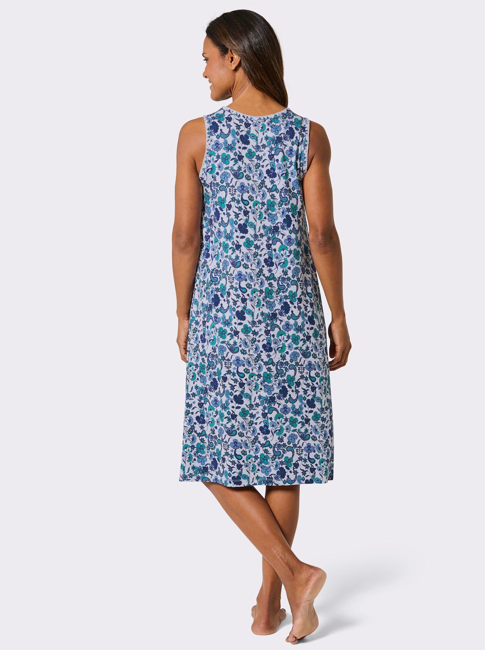 feel good Sommerkleid mit Zierteil am Ausschnitt - jeansblau-topas-bedruckt