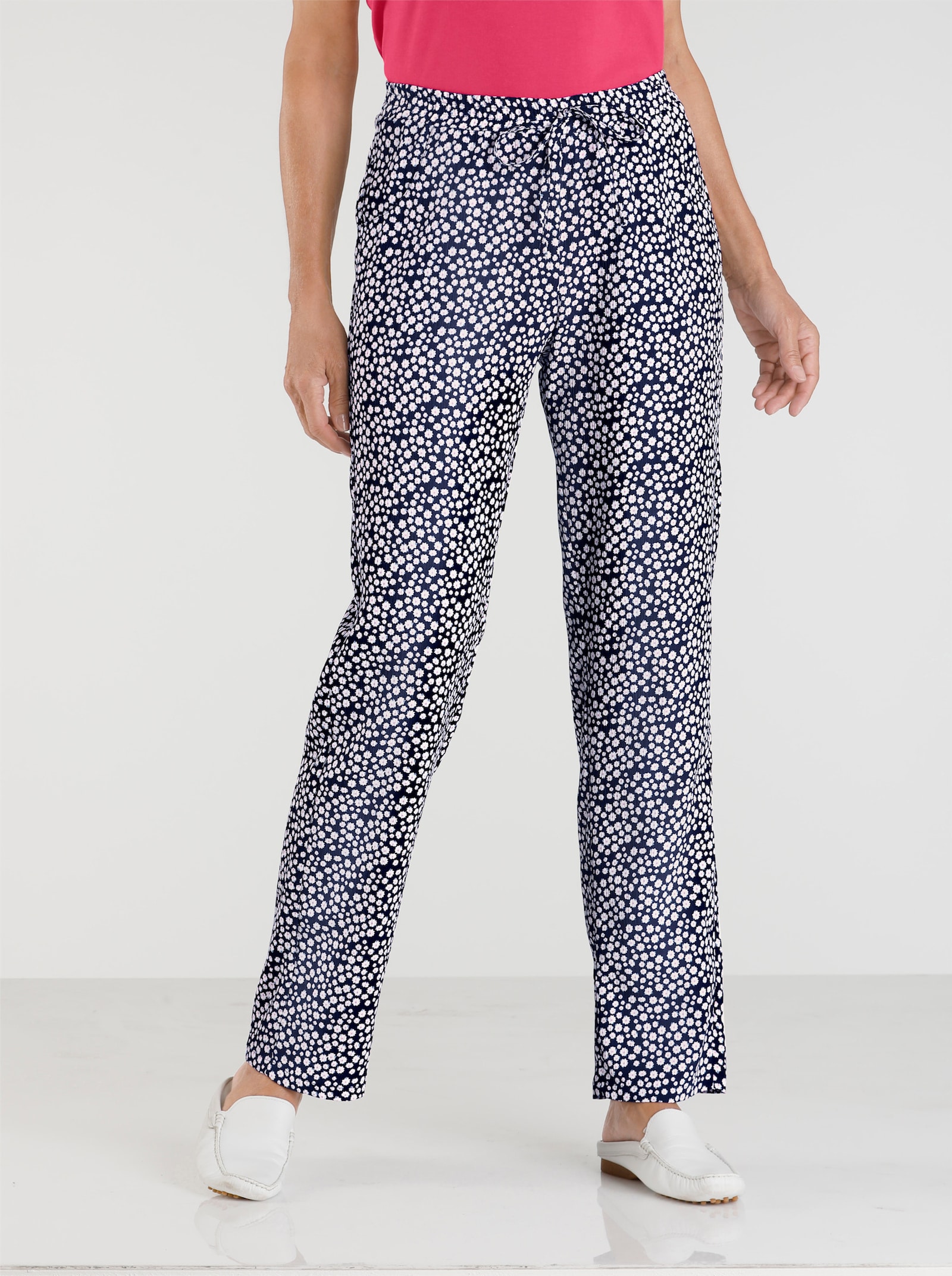 Comfortbroek met sierband - nachtblauw + nachtblauw/wit bedrukt