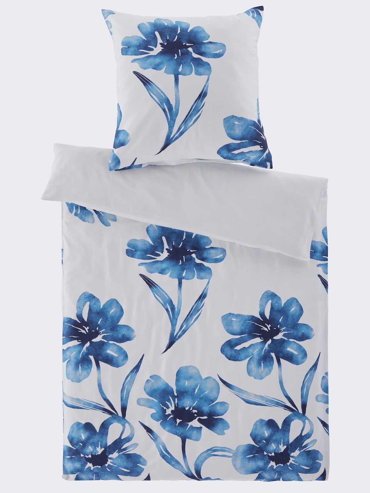 heine home Bedtextiel - wit/jeansblauw bedrukt