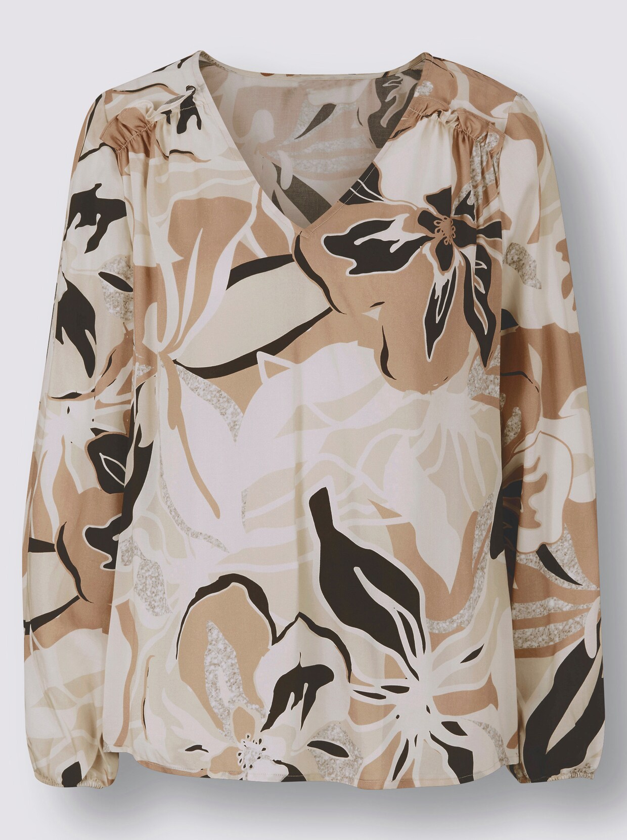 Satinbluse - champagner-sand-bedruckt