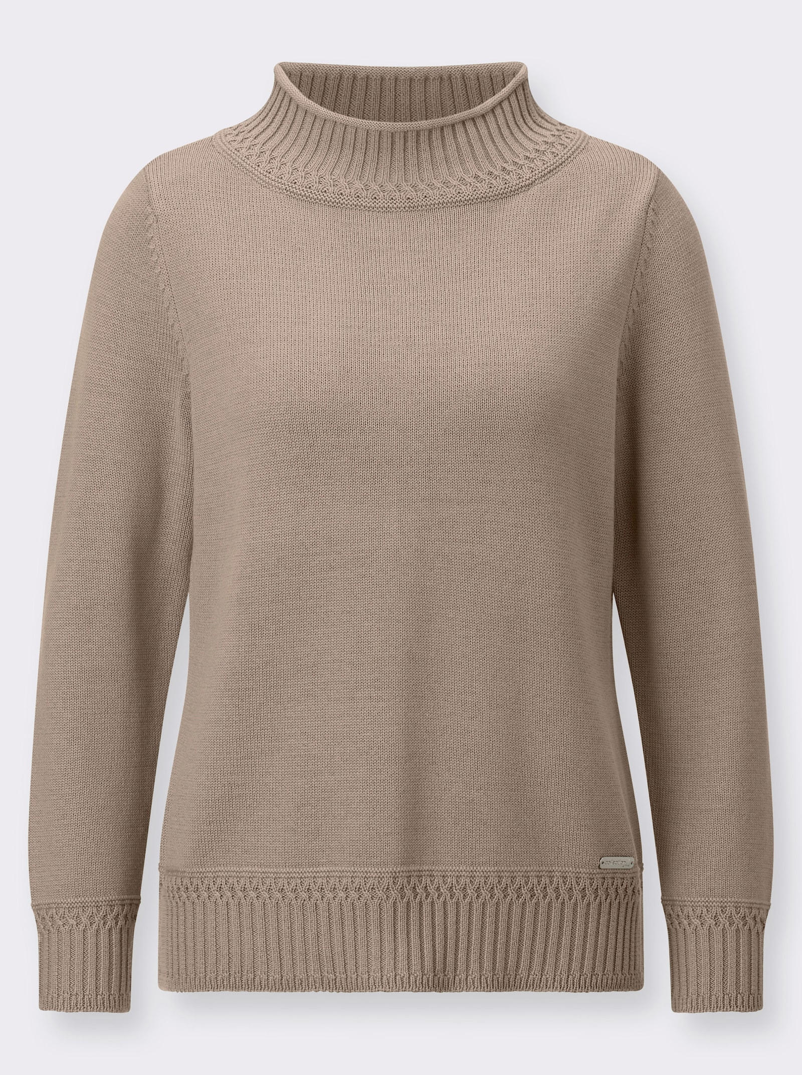 Pull à col montant avec finitions côtelées - beige