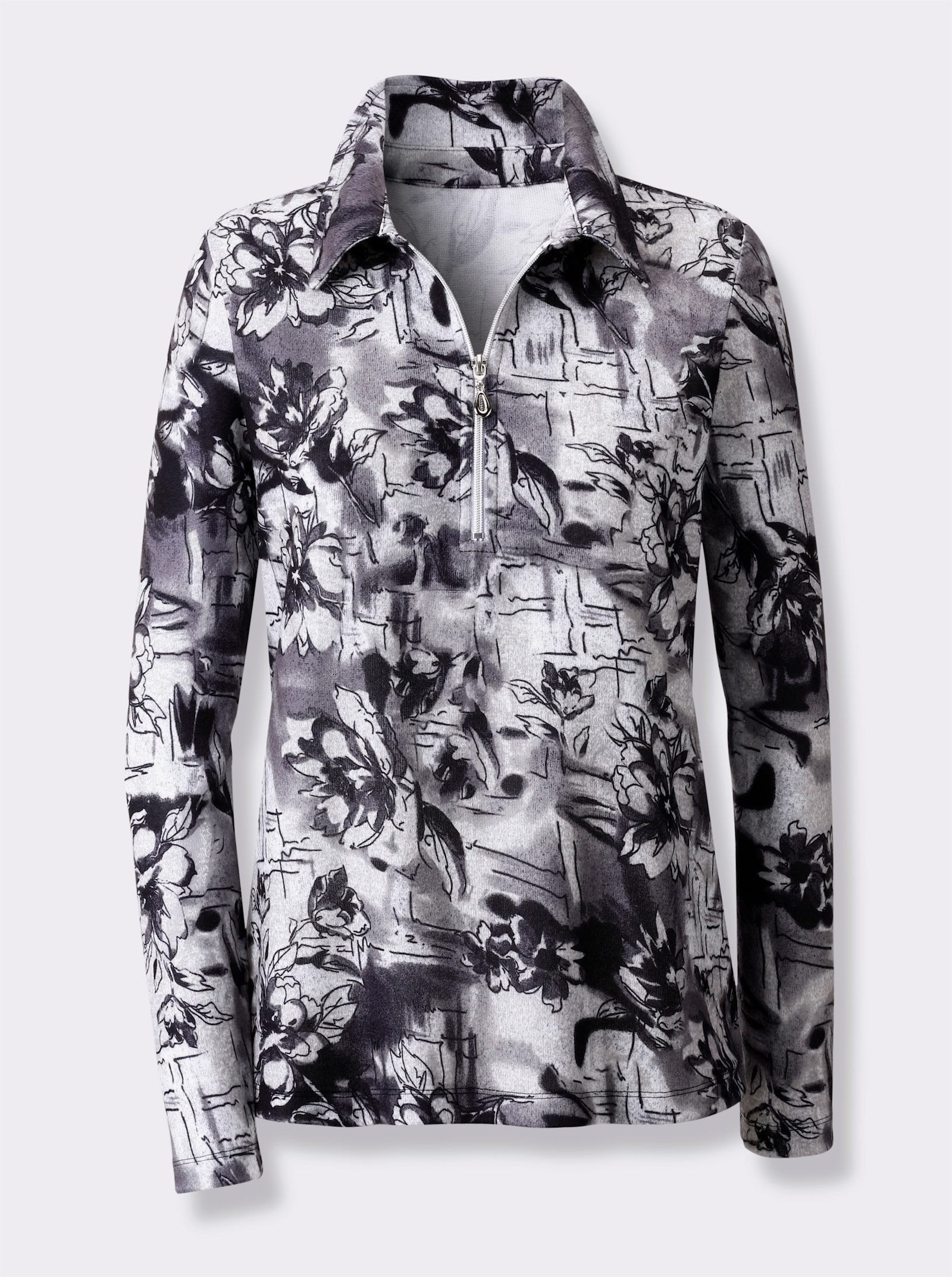 Poloshirt in wärmend angerauter Qualität - anthrazit-grau-bedruckt