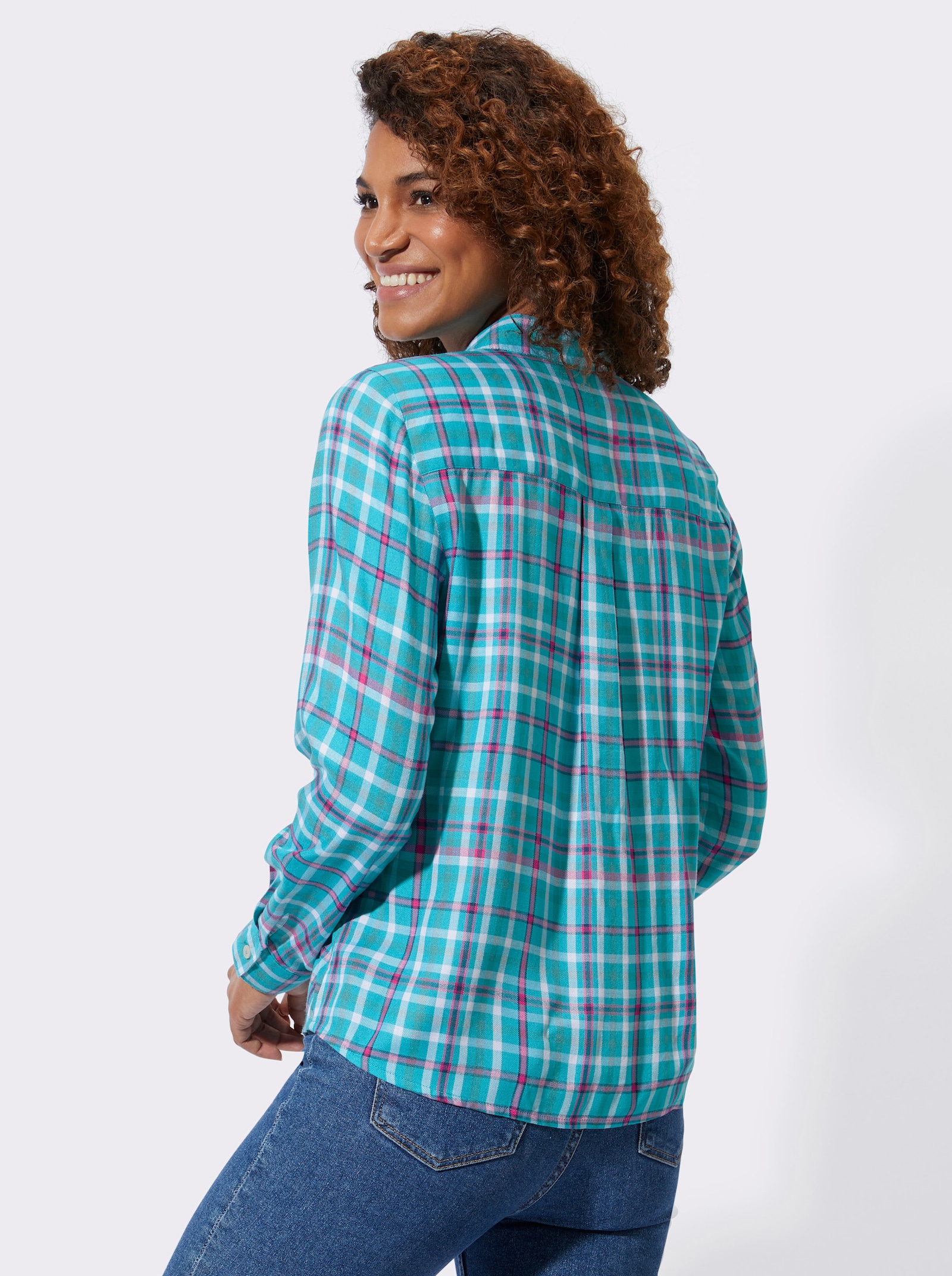 Karobluse im garngefärbten Dessin - ozean-dunkelblau-kariert